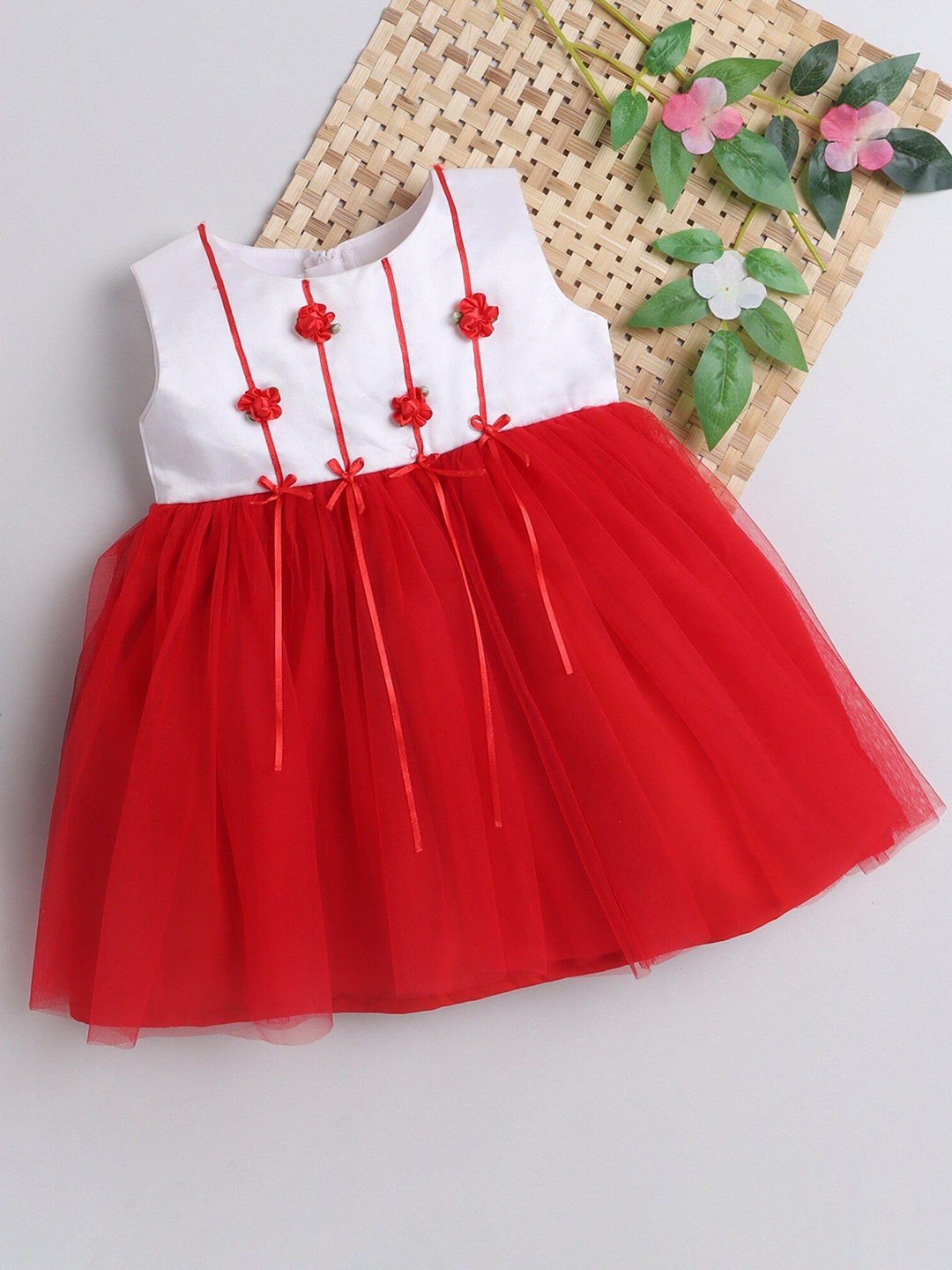 

MANY FROCKS & Girls Embellished Sleeveless Fit & Flare Dress, Red