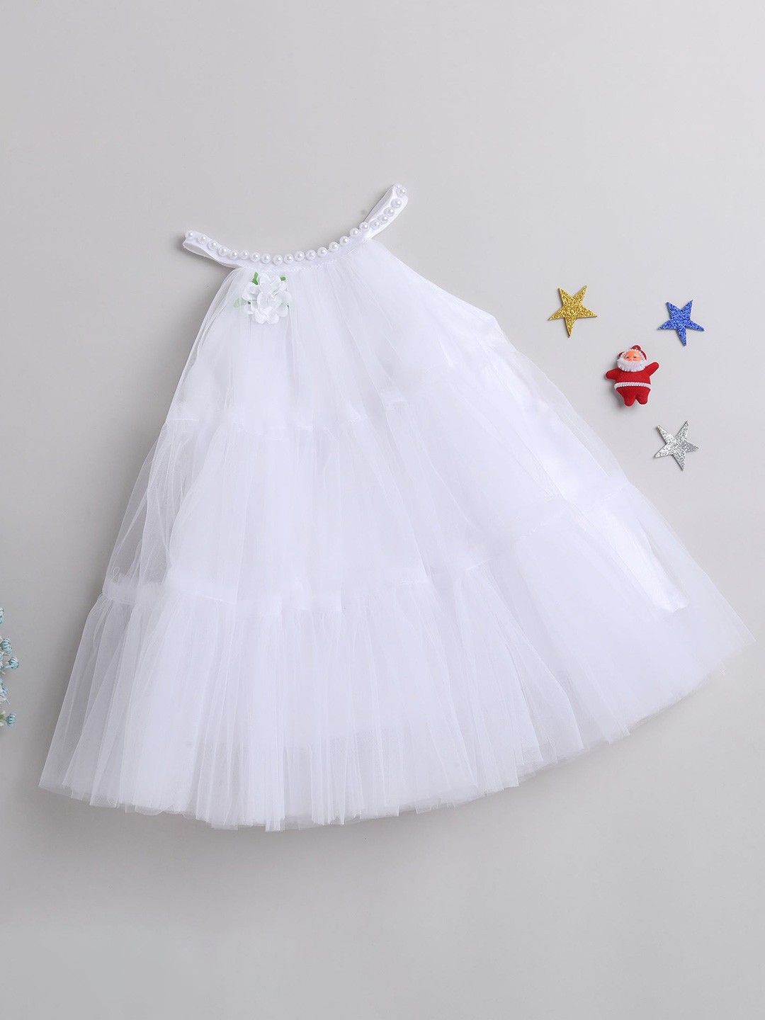 

MANY FROCKS & Girls Shoulder Straps Net A-Line Dress, White