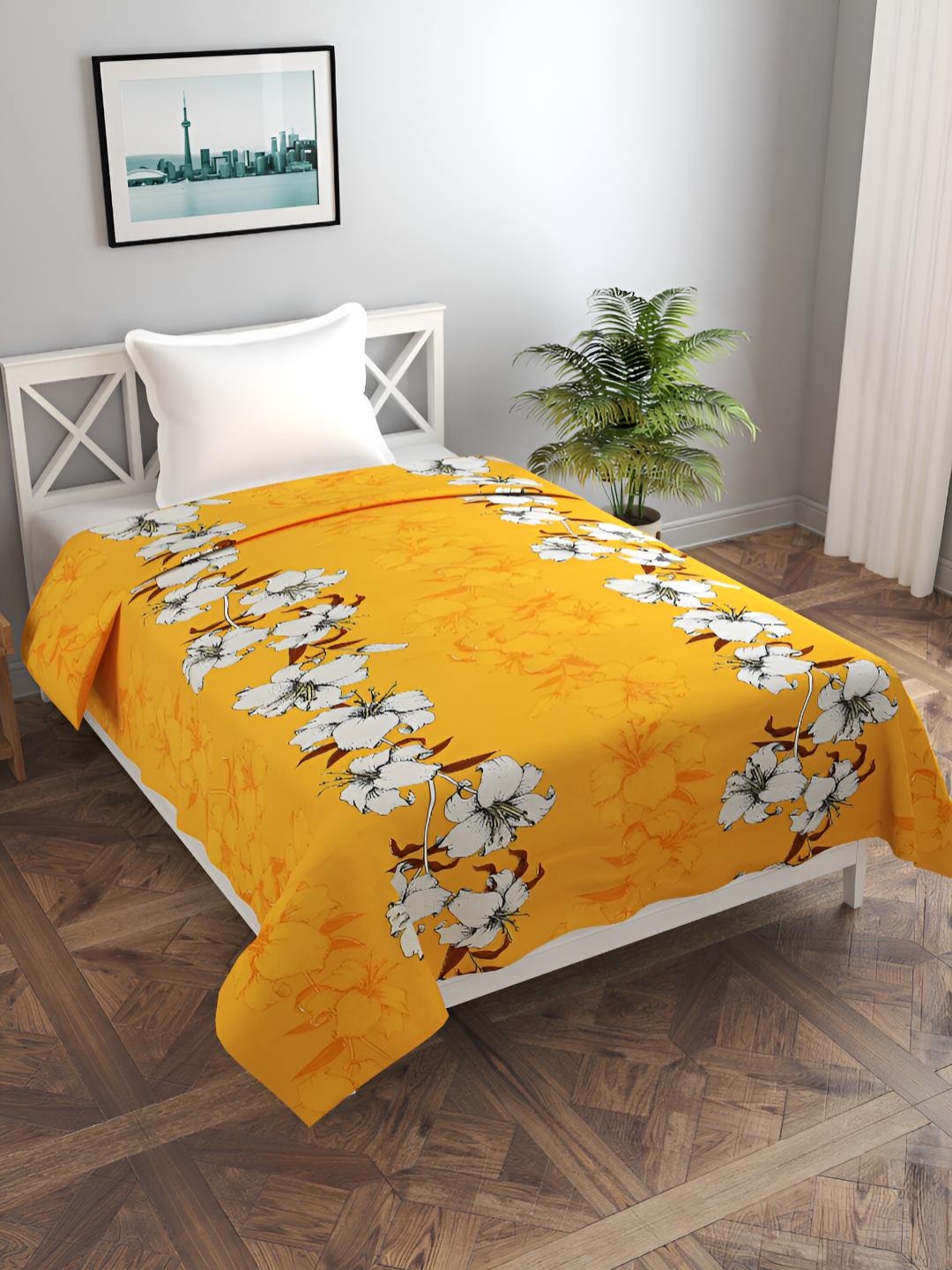 

BREVARD Mustard Yellow & White Floral Printed Single Duvet Cover
