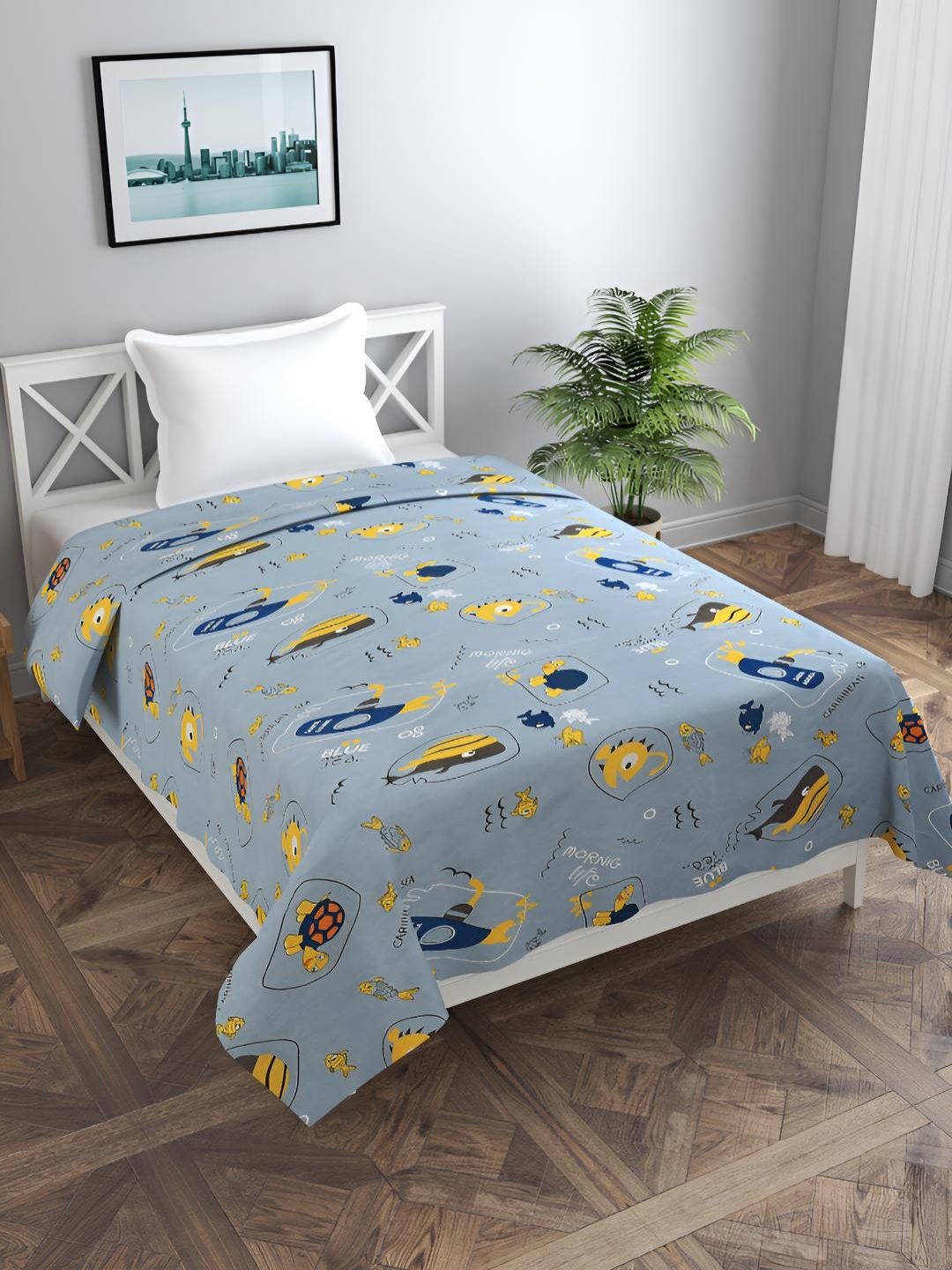 

BREVARD Blue & Yellow Conversational Printed Single Duvet Cover