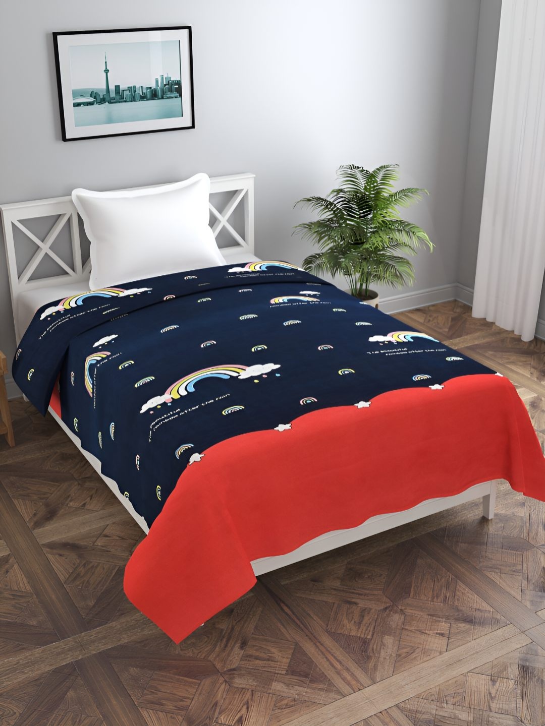 

BREVARD Navy Blue & Red Conversational Printed Single Duvet Cover