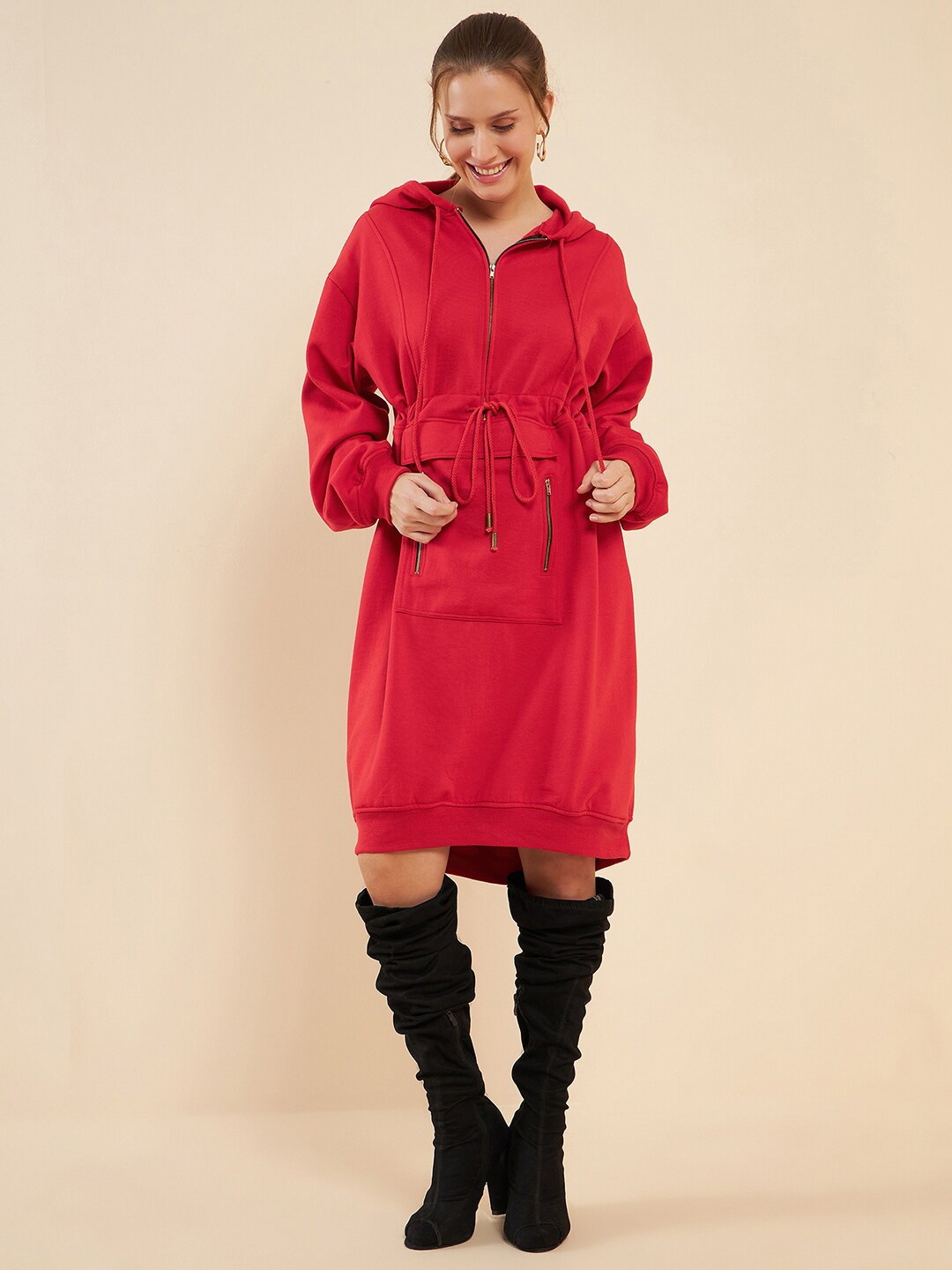 

Antheaa Hooded T-shirt Midi Dress, Red