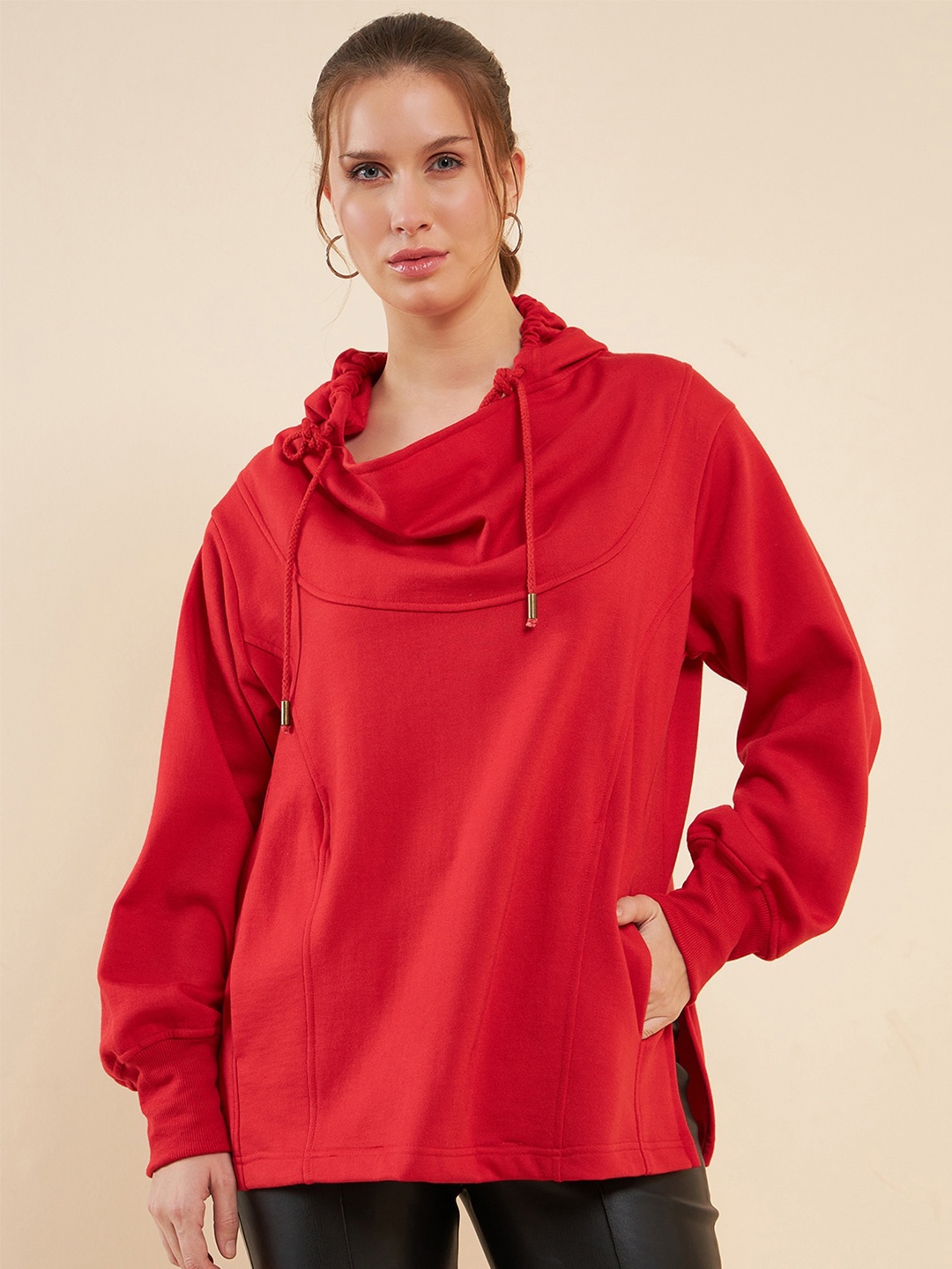 

Antheaa Rust-Coloured Hooded Fleece Sweatshirt