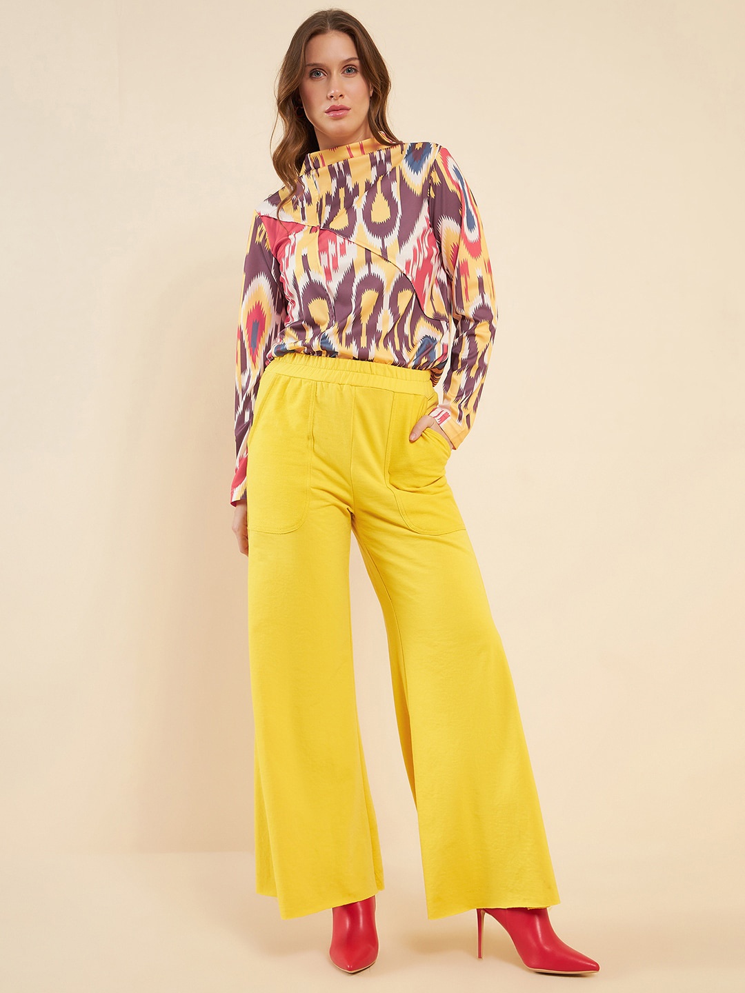 

Antheaa Printed High Neck Top & Flared Trousers, Yellow