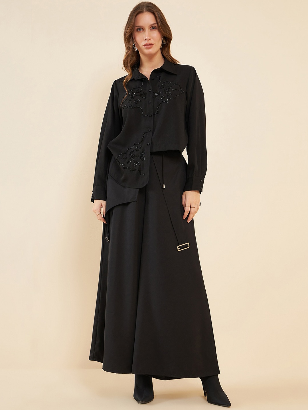 

Antheaa Black Embellished Shirt With Palazzo