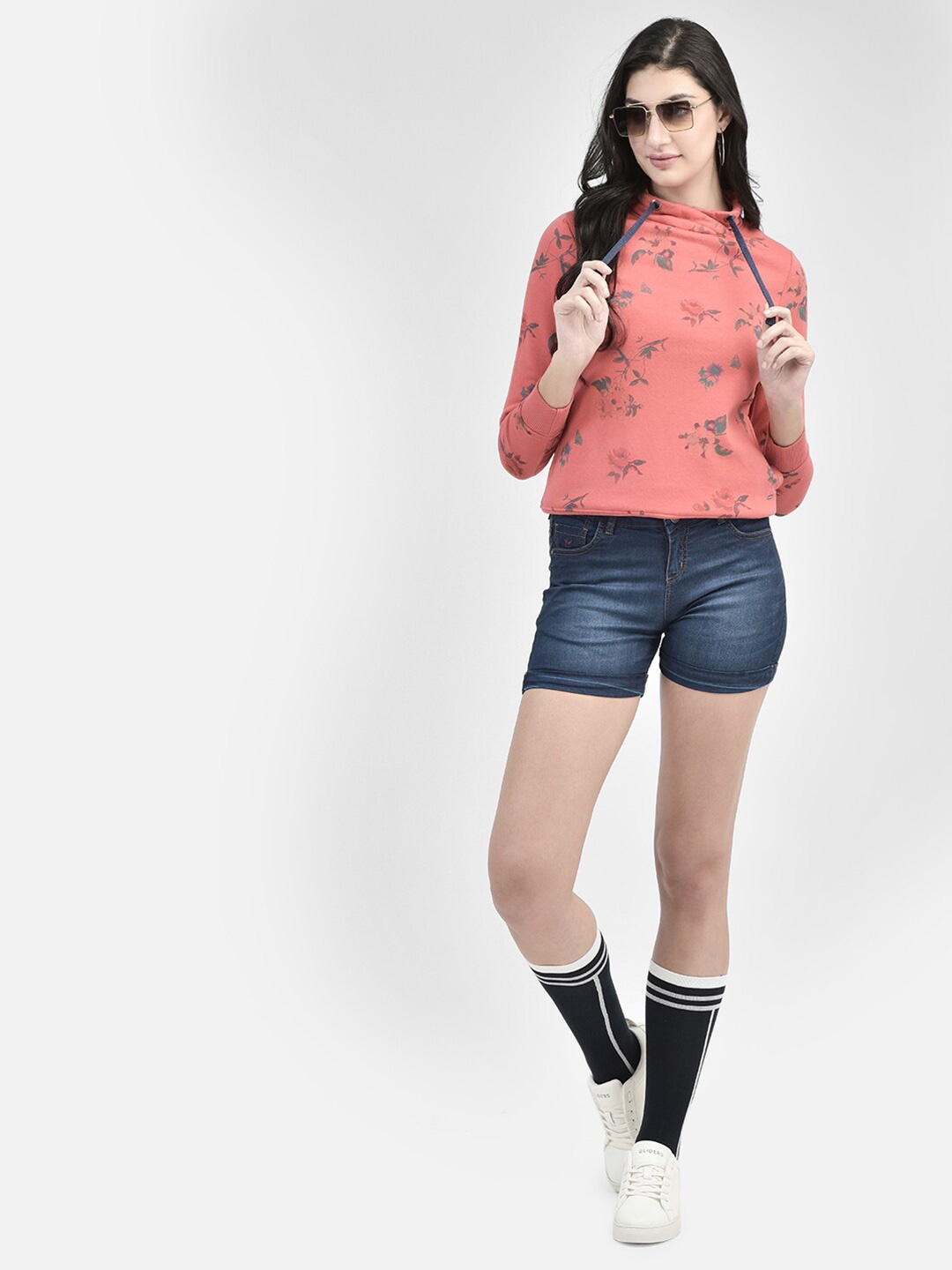 

Crimsoune Club Floral Printed Hooded Pullover, Peach