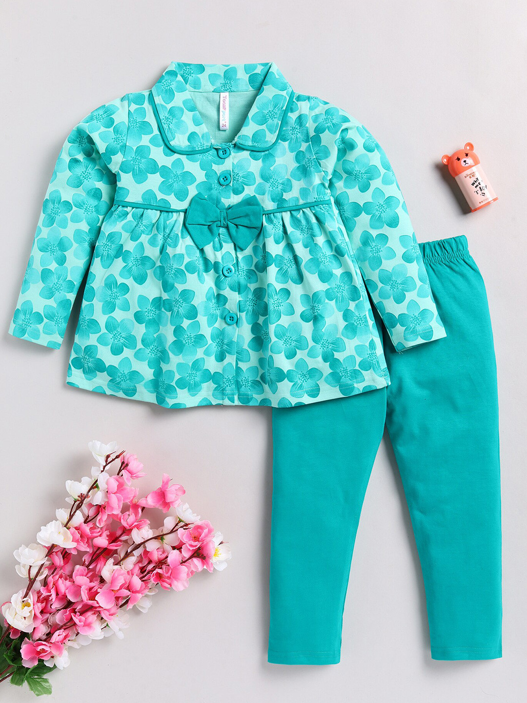 

Toonyport Infant Girls Printed Pure Cotton Top with Trousers, Sea green