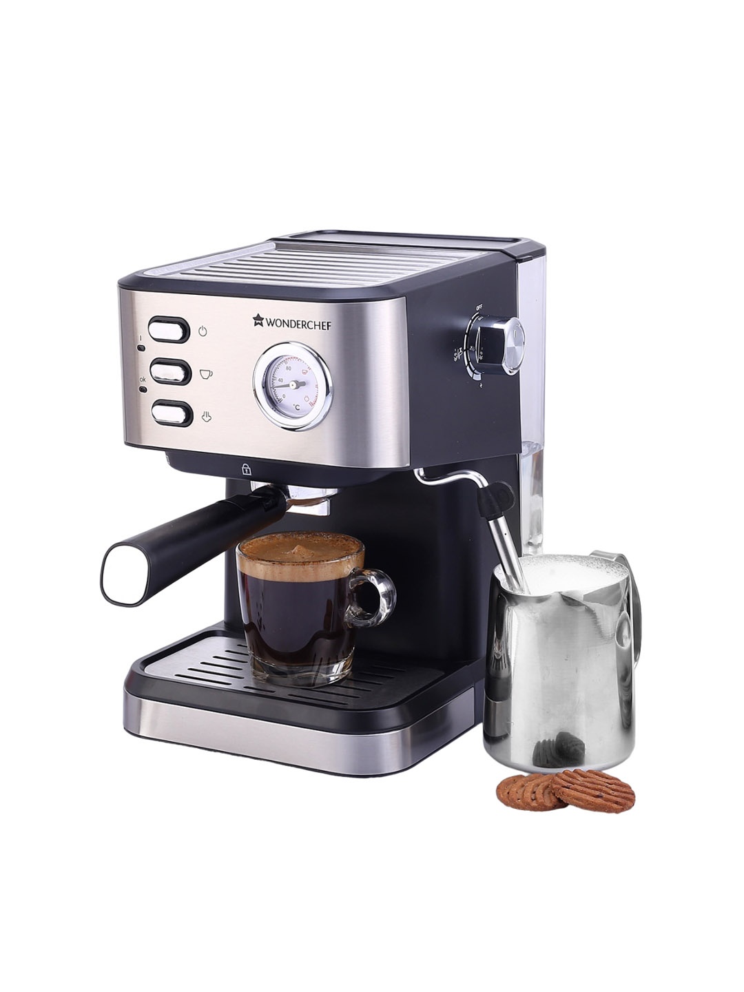 

Wonderchef Regenta Espresso Coffee Machine With Steamer 19 Bar, Black