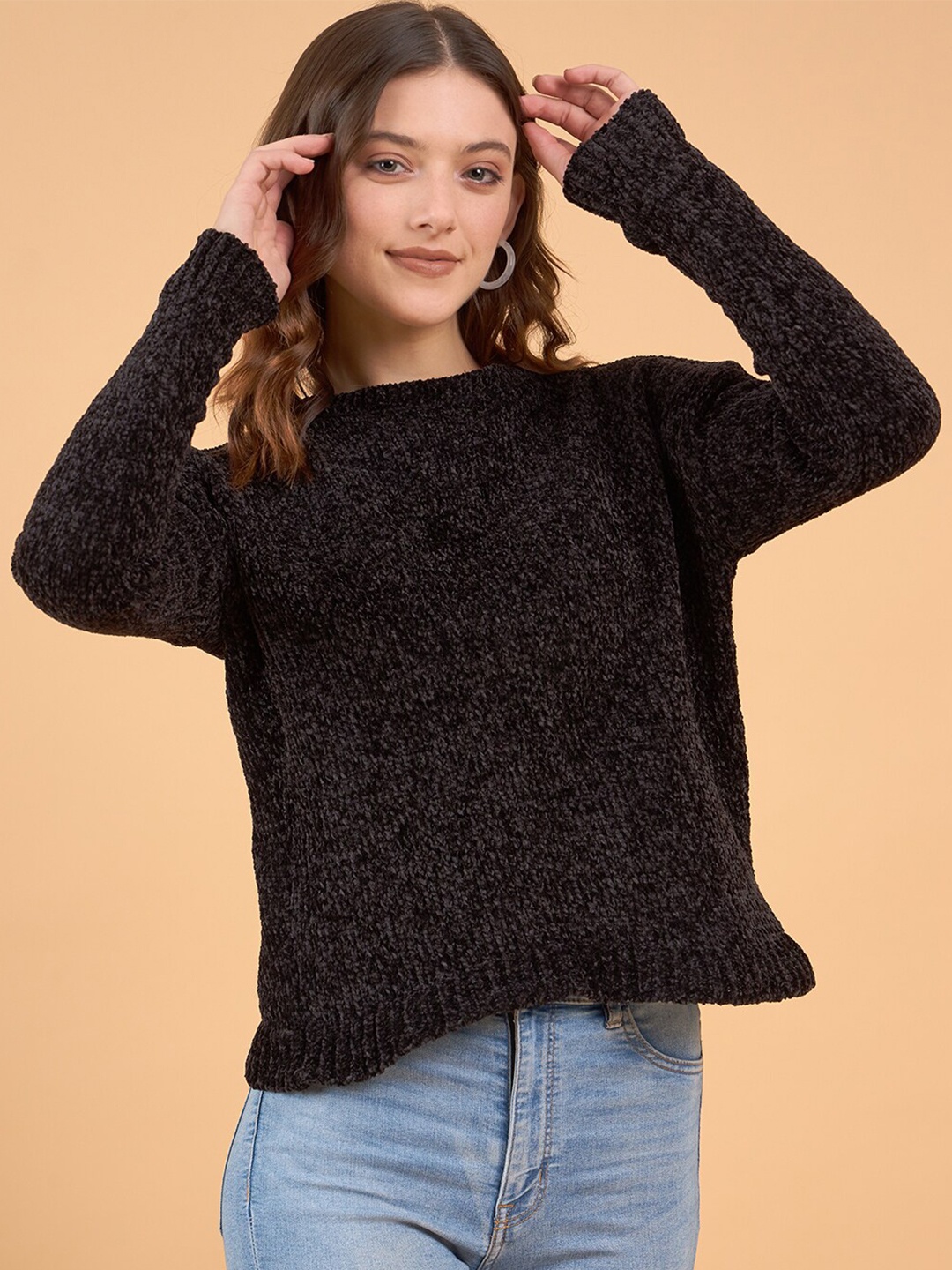 

STYLE BLUSH Self Design Acrylic Pullover, Black