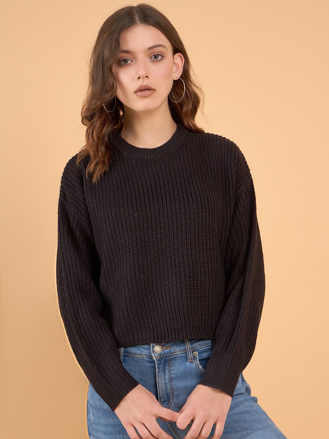 

STYLE BLUSH Self Design Acrylic Pullover, Black