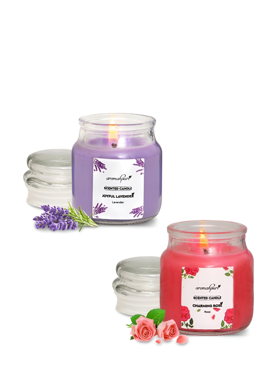 

Aromahpure Lavender Bulgarian Rose Fragrance 2 pieces Jar Candles