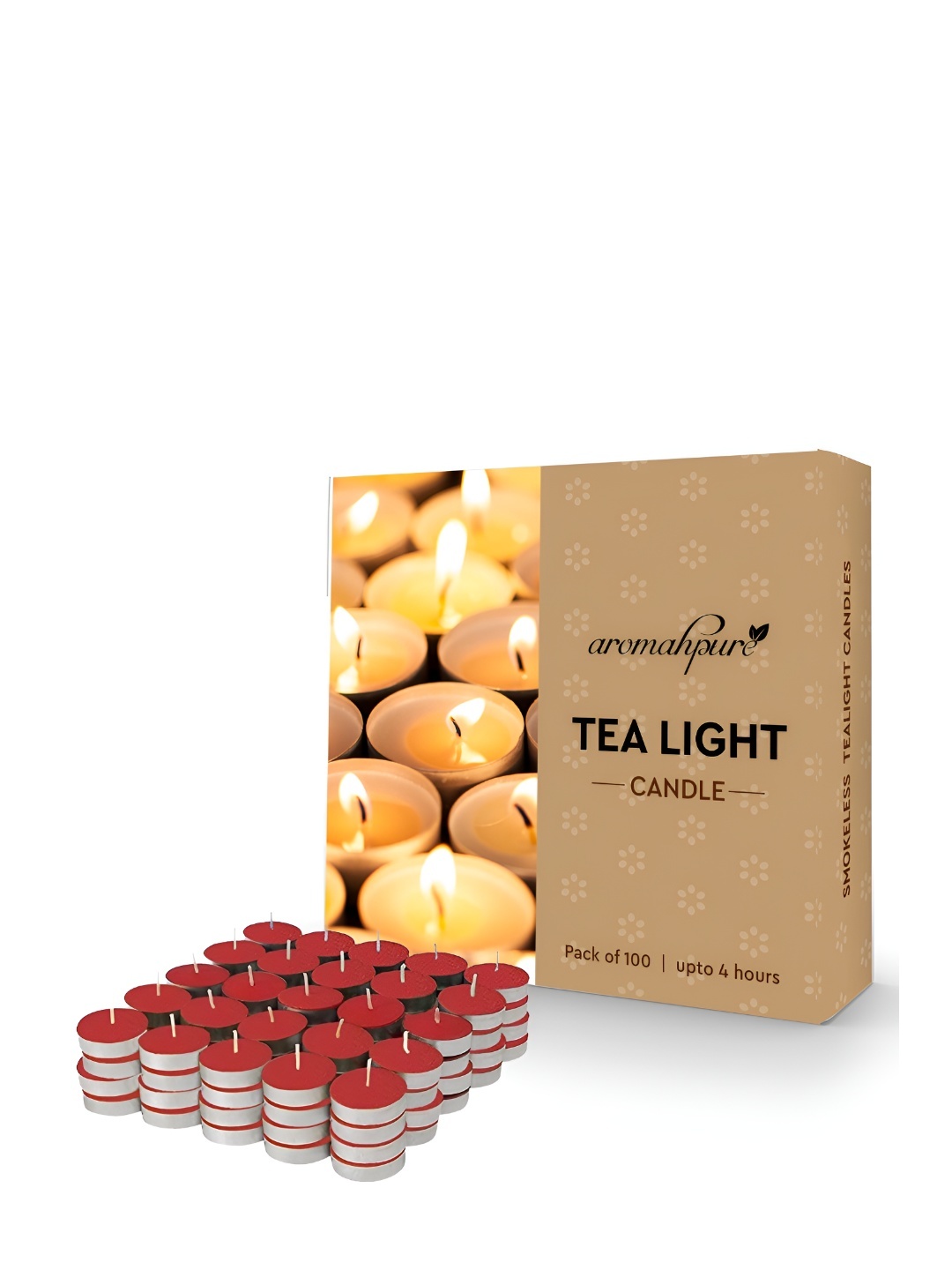 

Aromahpure Red Tea Light Candle 100 Pieces 4 Hours Burning Time For Home Dco