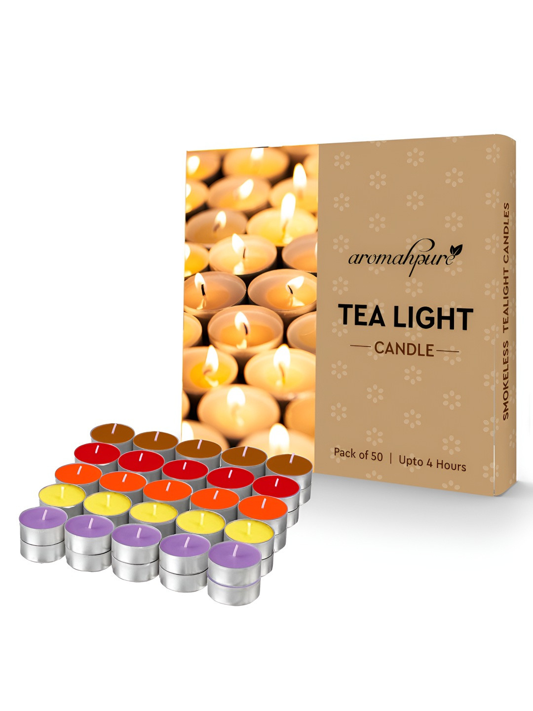 

Aromahpure Assorted Tea Light Candle 50 Pieces 4 Hours Burning Time For Home Dcor