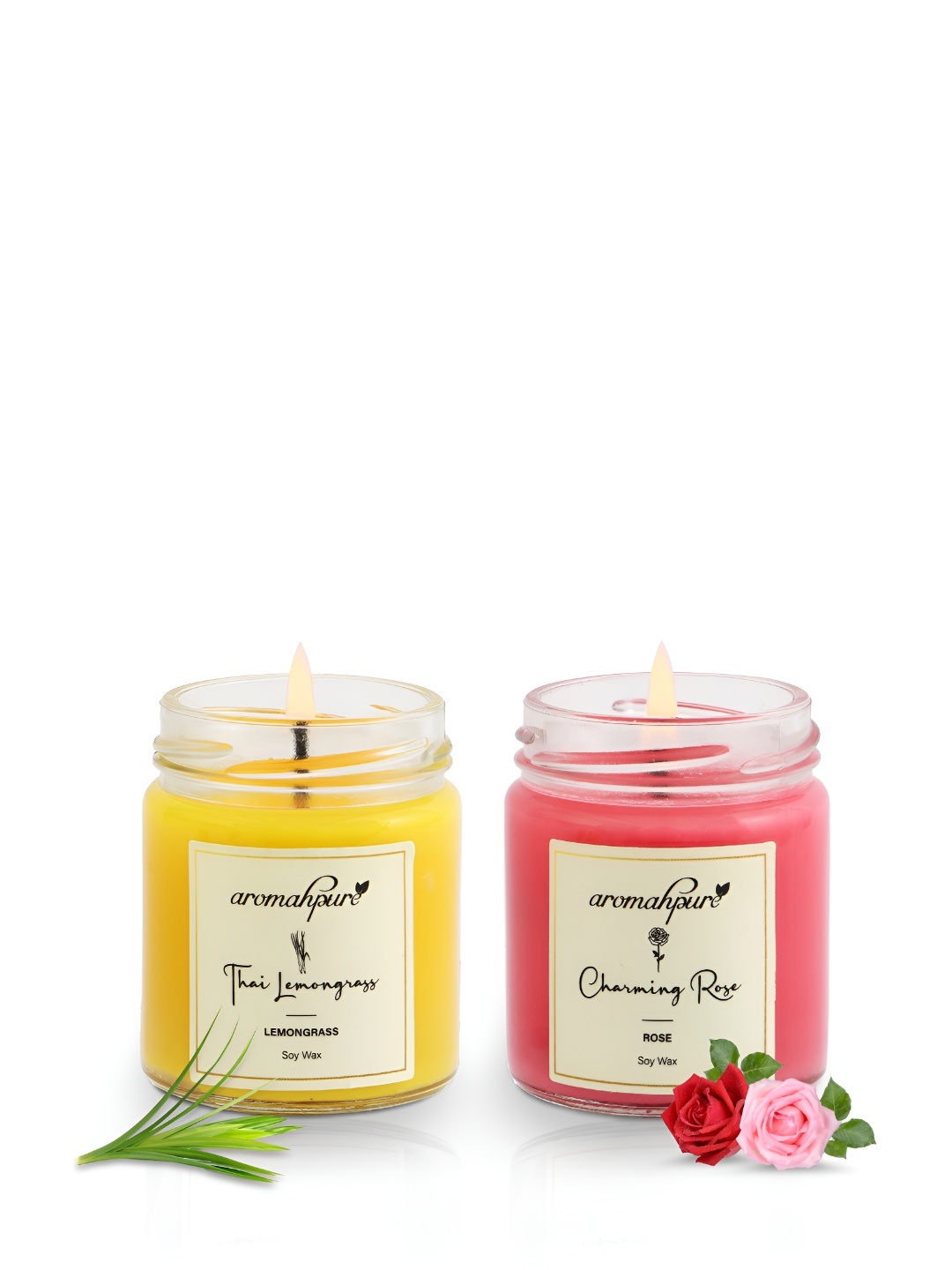 

Aromahpure Natural Lemongrass Rose Fragrance 2 Pieces Candles For Home