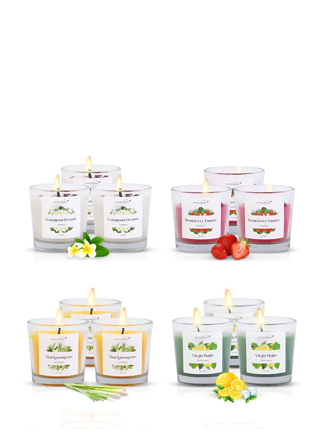 

Aromahpure Yellow & White 12 Pieces Strawberry & Frangipani Candles