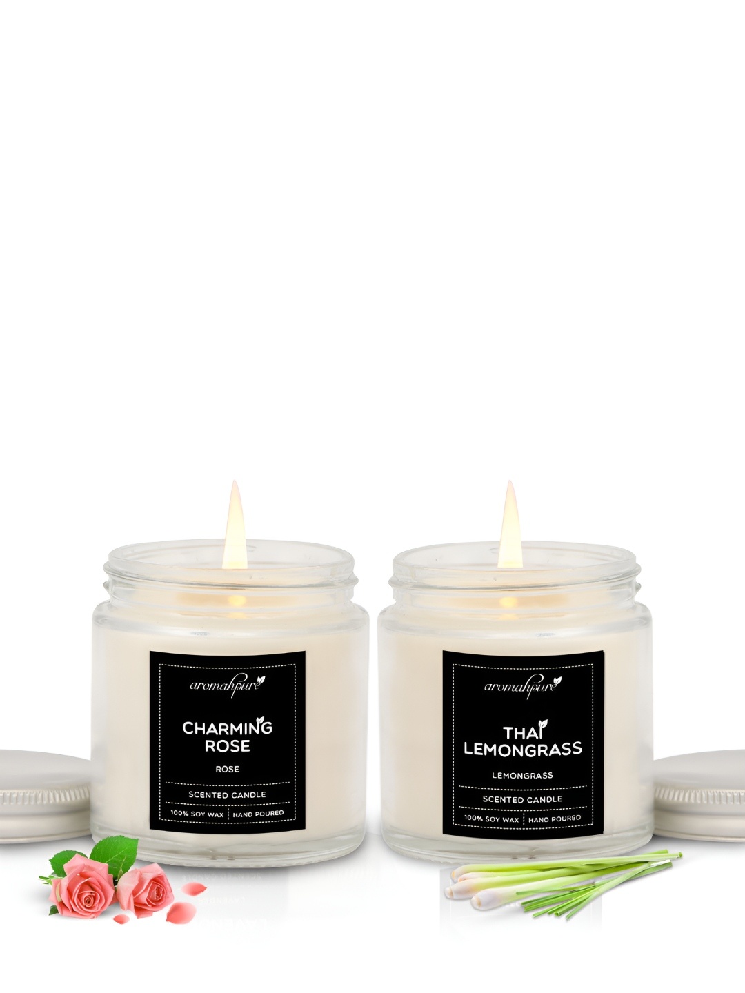 

Aromahpure White 2 Pieces Bulgarian Rose &Lemongrass Candles