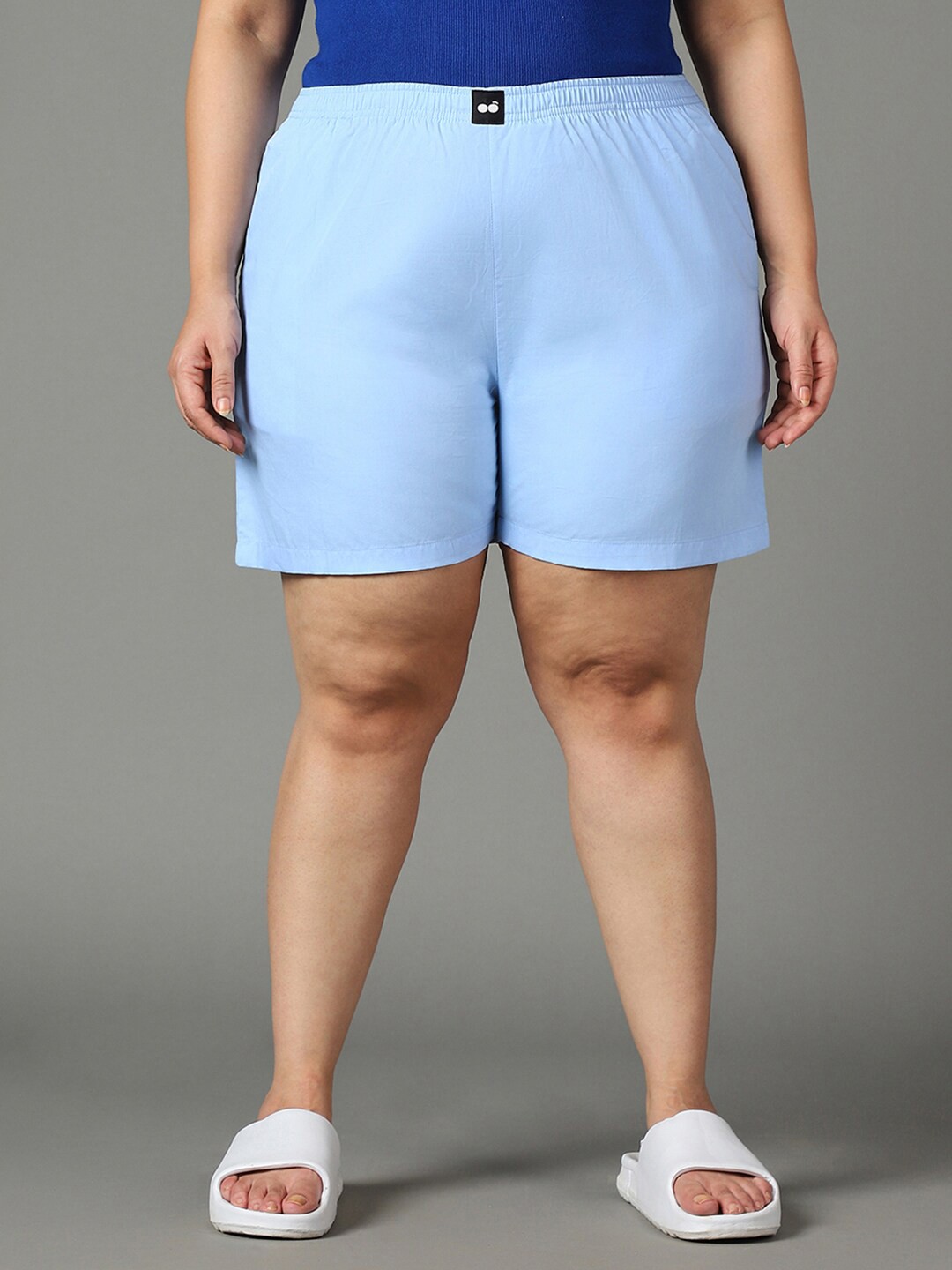 

Bewakoof Women Plus Size Cotton Lounge Shorts, Blue