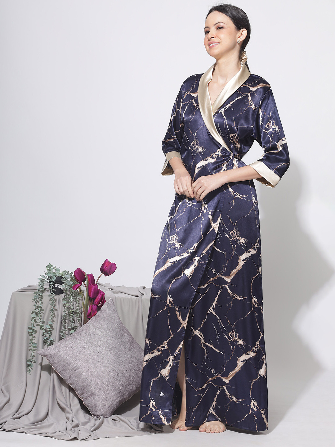 

9shines Label Abstract Printed V-Neck Maxi Nightdress, Blue