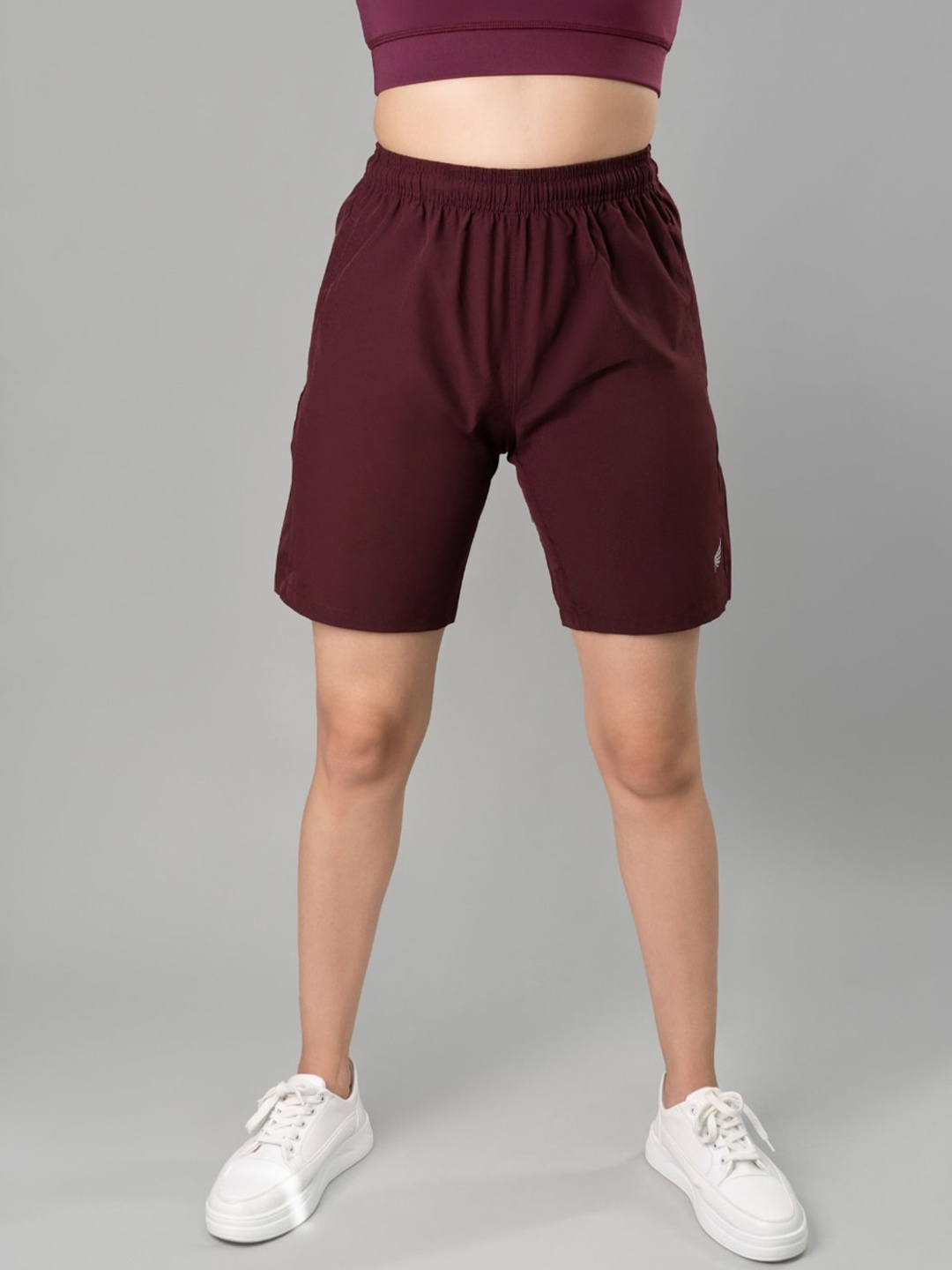 

FLURR Women Mid-Rise Sports Shorts, Maroon