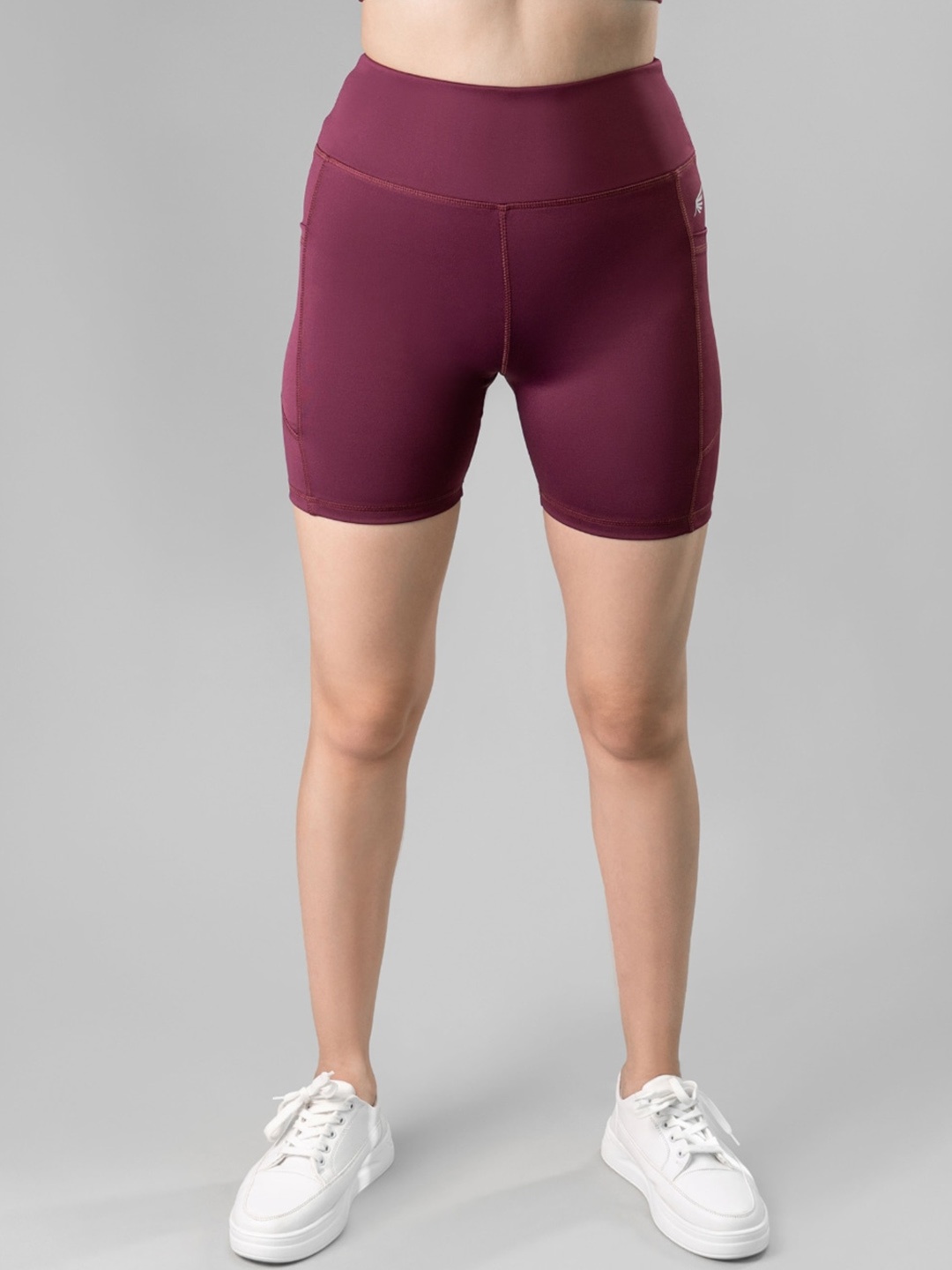

FLURR Women Skinny Fit High-Rise Sports Shorts, Maroon