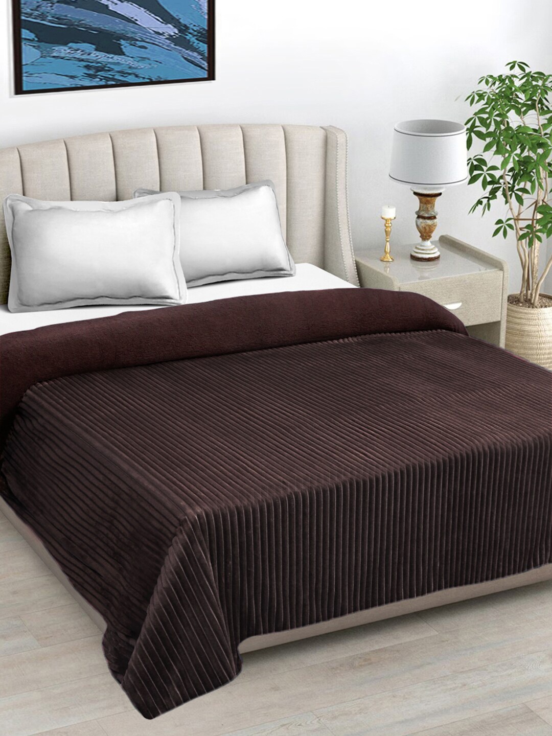 

FABINALIV Brown Striped Woollen Mild Winter 450 GSM Double Bed Comforter