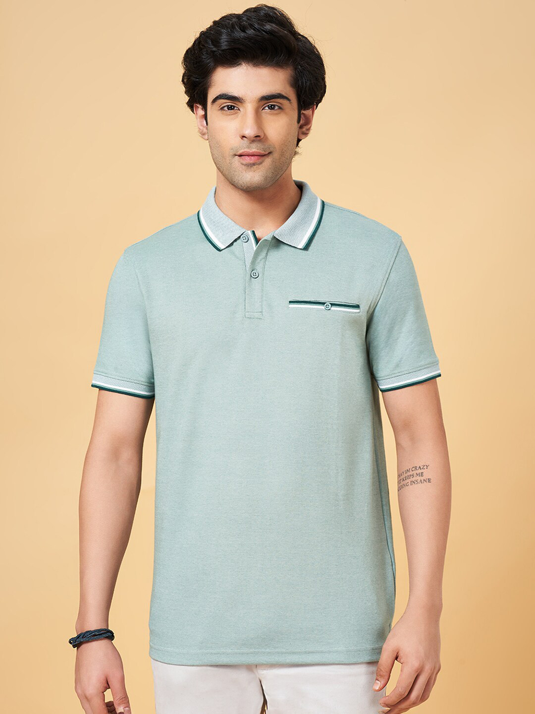 

BYFORD by Pantaloons Polo Collar Slim Fit Cotton T-shirt, Green