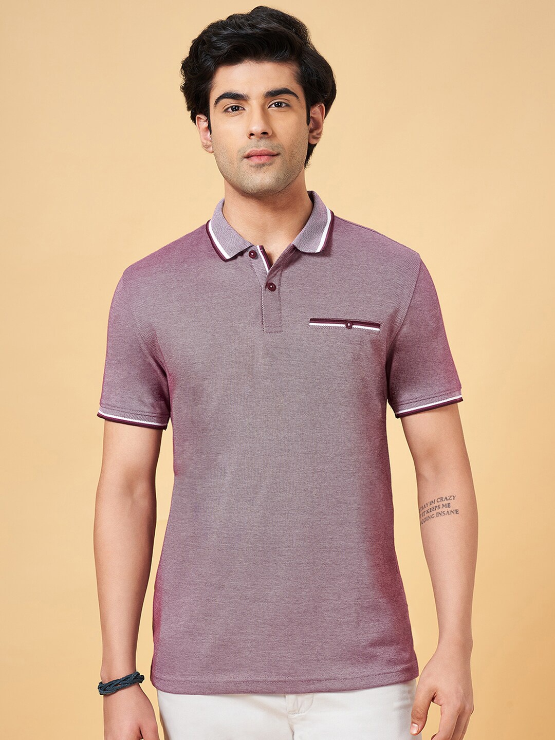 

BYFORD by Pantaloons Polo Collar Slim Fit Cotton T-shirt, Burgundy
