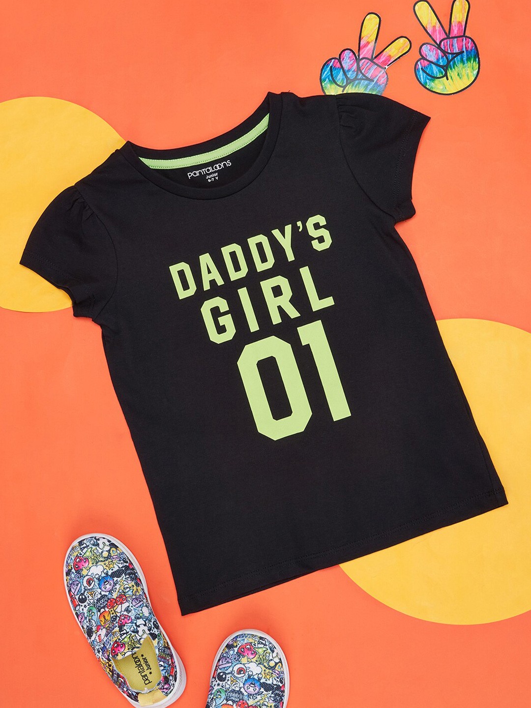 

Pantaloons Junior Girls Typography Printed Cotton T-shirt, Black