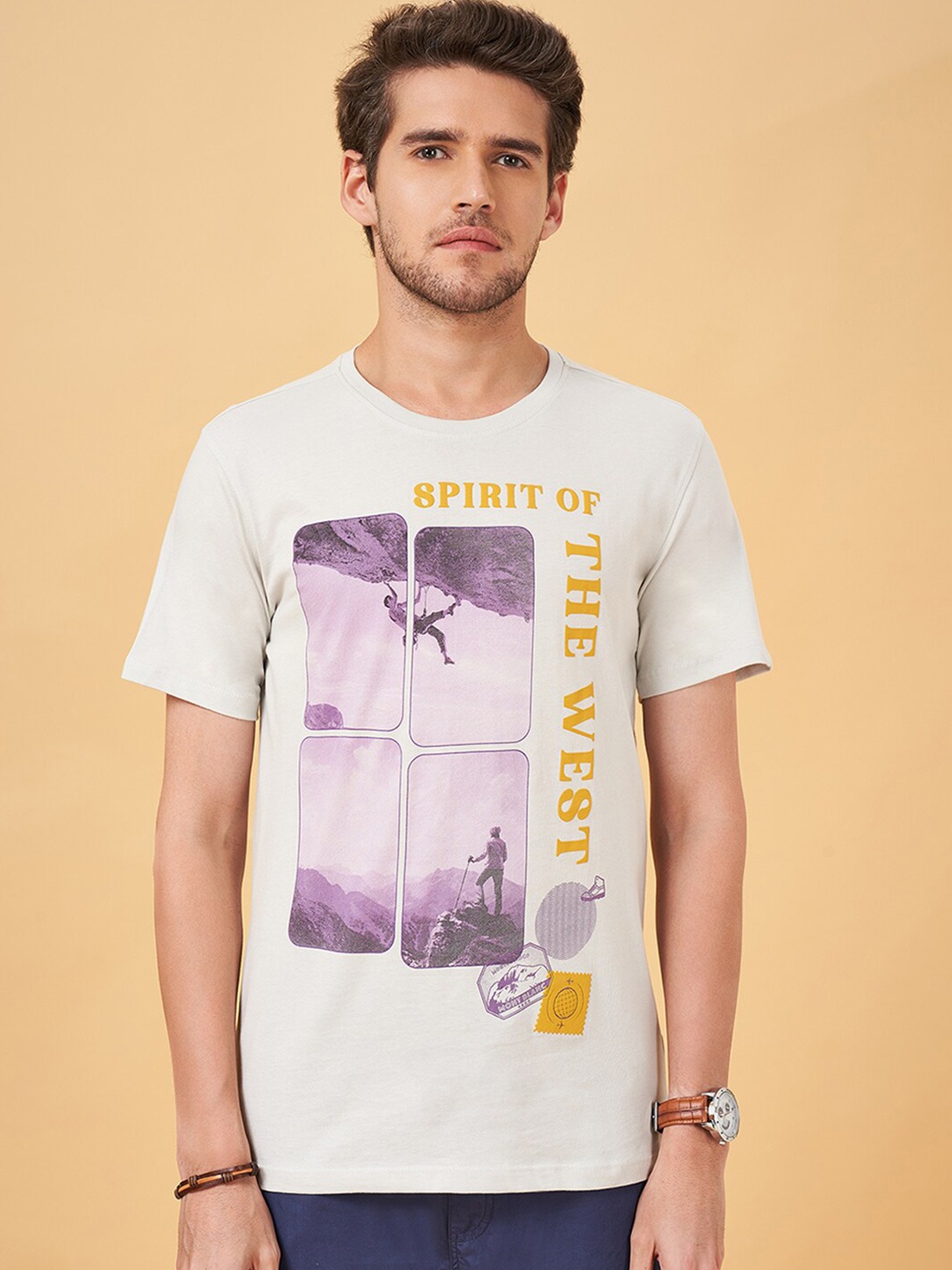 

Urban Ranger by pantaloons Graphic Printed Slim Fit Cotton T-shirt, White