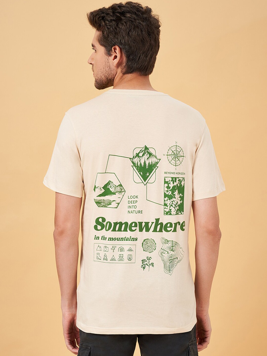 

Urban Ranger by pantaloons Graphic Printed Slim Fit Cotton T-shirt, Beige