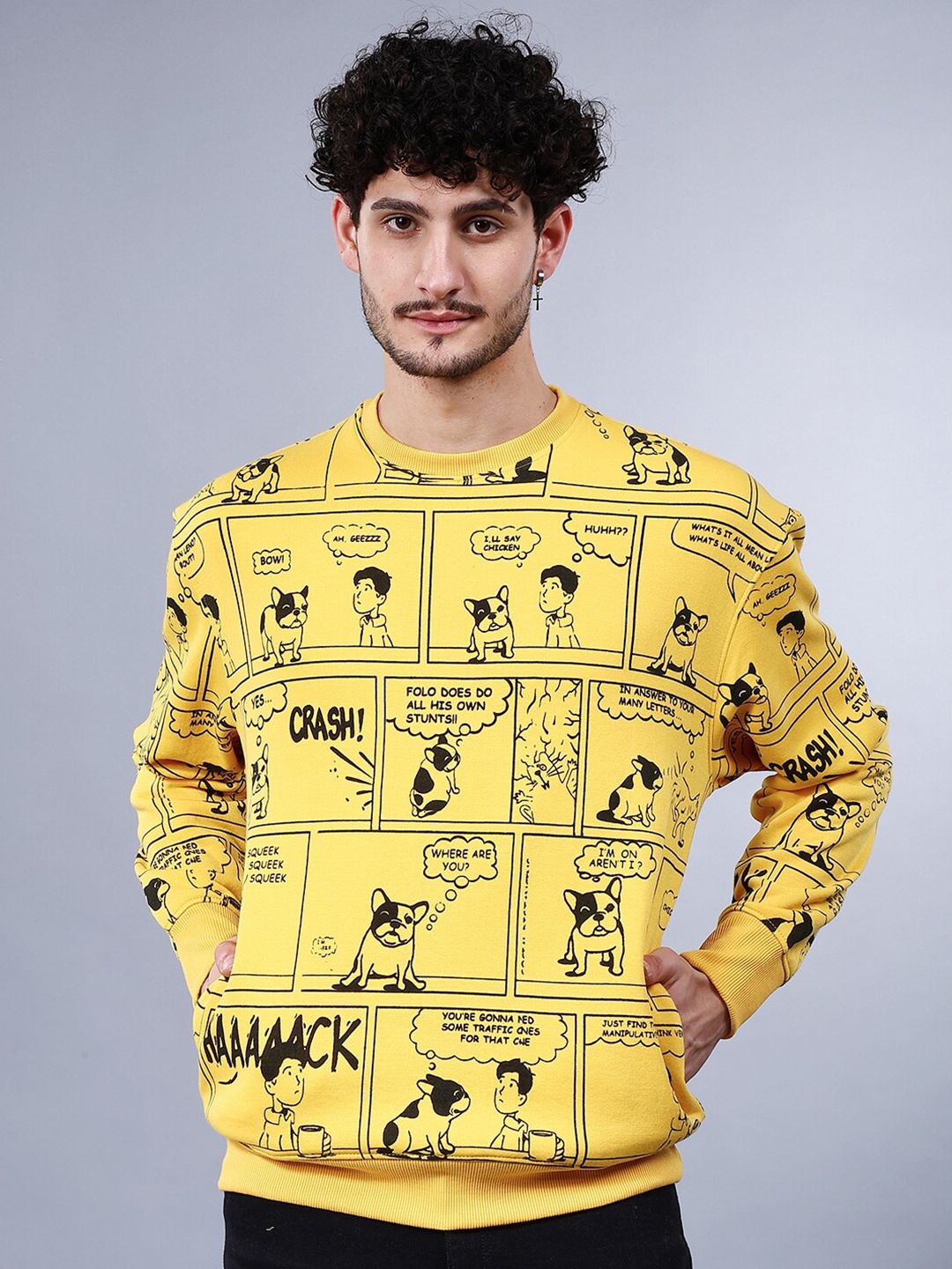 

The Indian Garage Co Conversational Long Sleeves Printed Pullover, Yellow