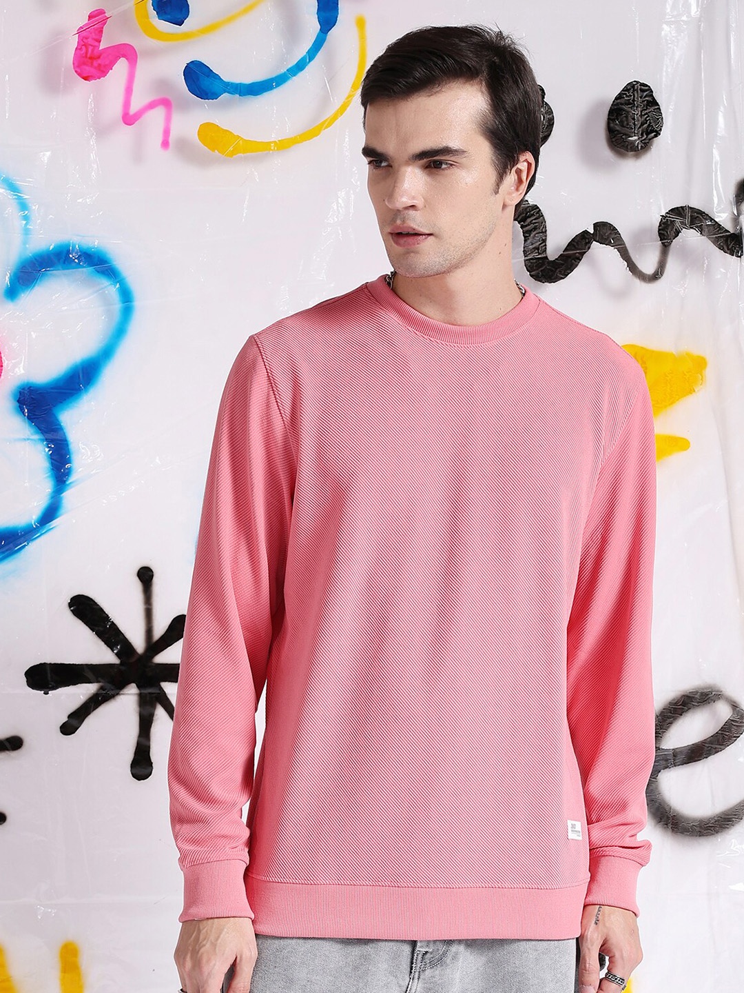 

The Indian Garage Co Self Design Textured Long Sleeve Pullover Sweatshirt, Pink