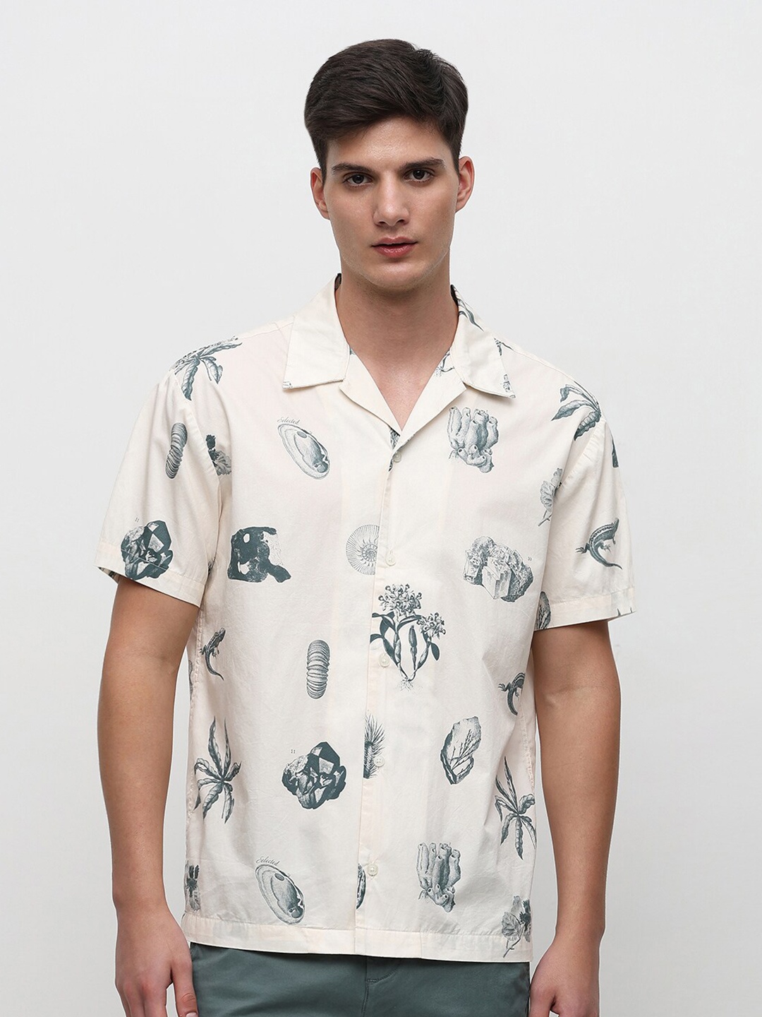 

SELECTED Printed Spread Collar Pure Cotton Casual Shirt, White