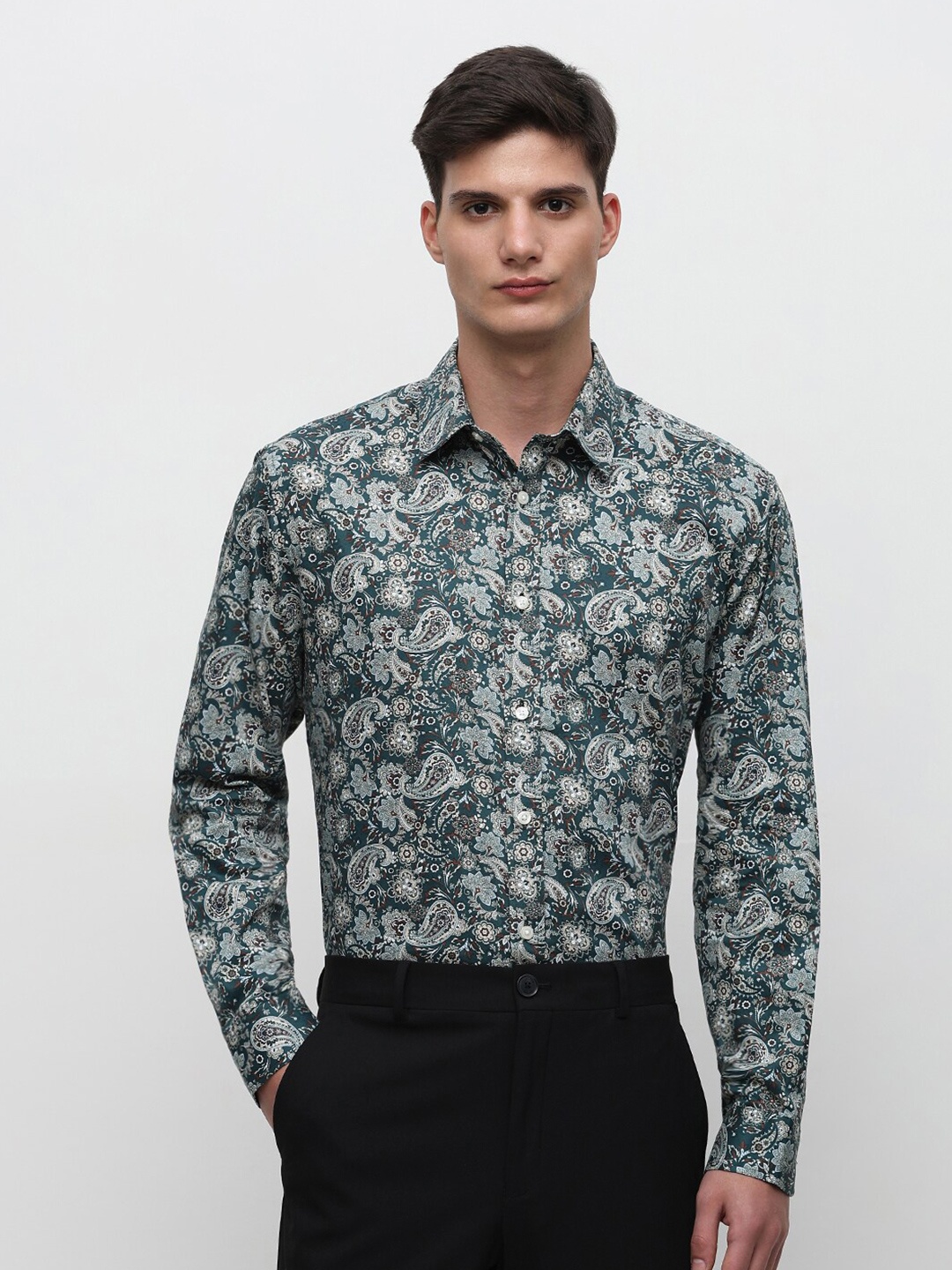 

SELECTED Floral Printed Pure Cotton Formal Shirt, Green