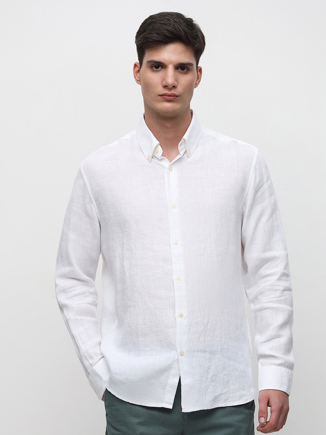 

SELECTED Button Down Collar Pure Linen Casual Shirt, White