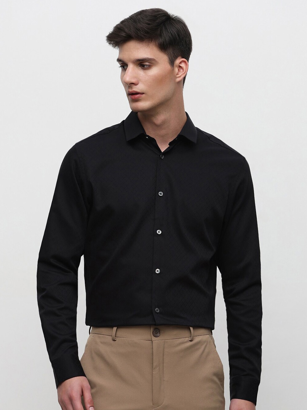 

SELECTED Slim Fit Spread Collar Pure Cotton Formal Shirt, Black