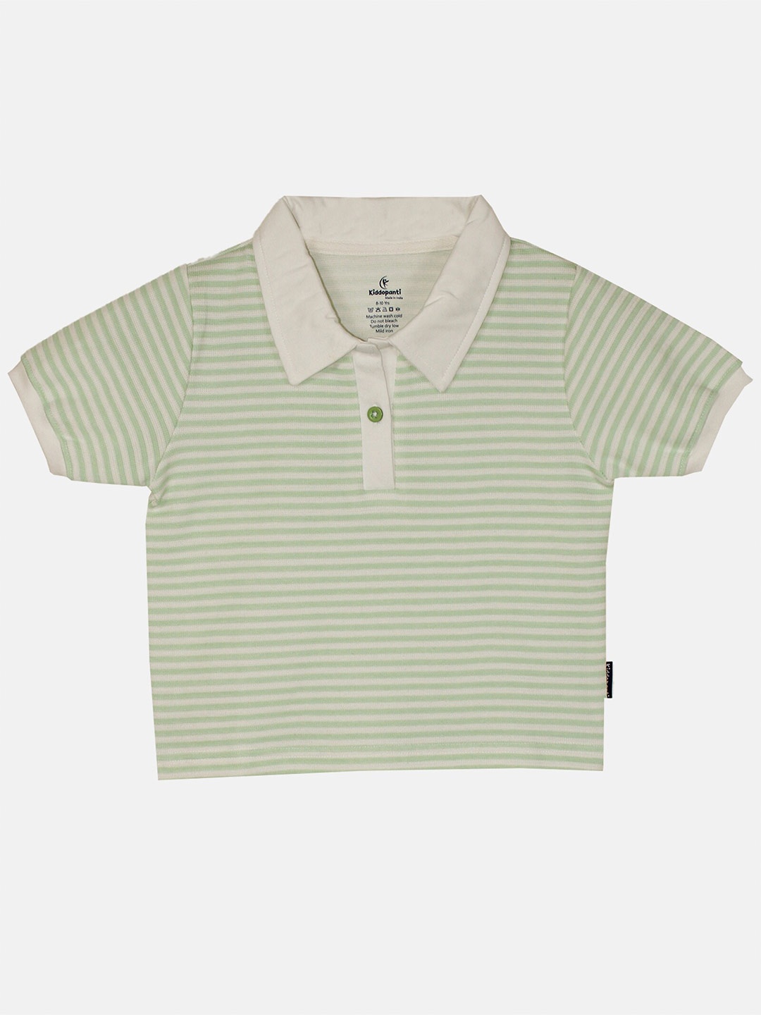 

KiddoPanti Boys Striped Polo Collar Pure Cotton T-shirt, Green
