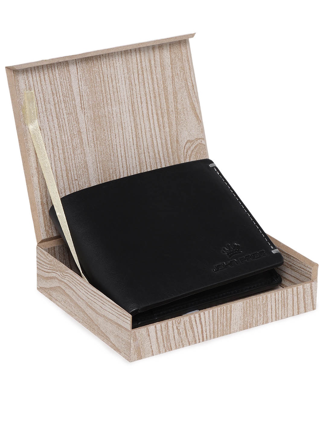 

John Pride Men Leather Two Fold Wallet, Black