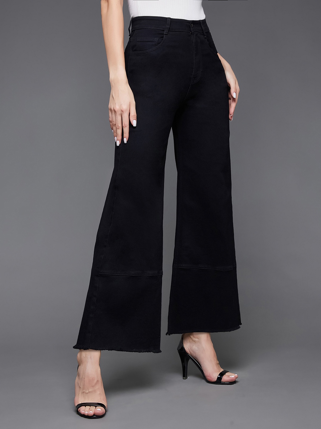

Miss Chase Women Wide Leg Clean Look High-Rise Clean Look Jeans, Black