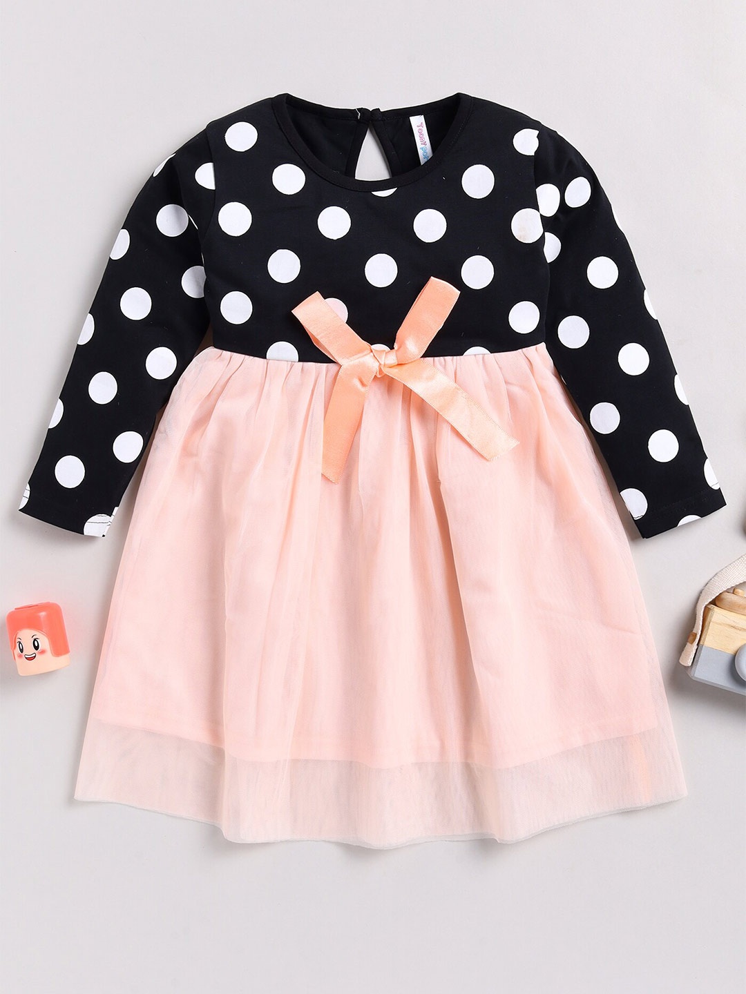 

Toonyport Girls Polka Dots Printed Cotton Fit & Flare Dress, Black