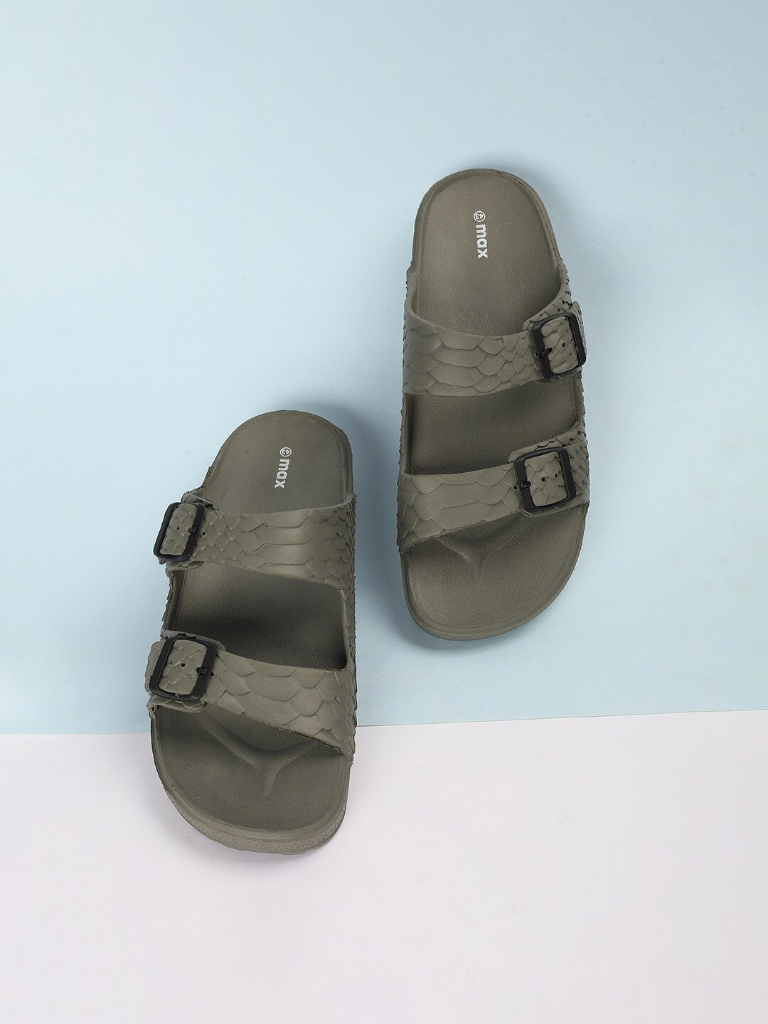 

max Men Double Strap Sliders With Buckle Detail, Grey