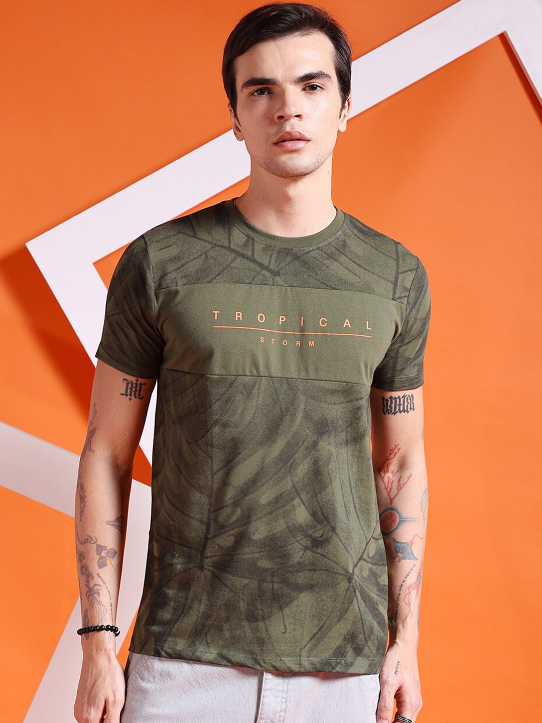 

The Indian Garage Co Graphic Printed Cotton T-shirt, Olive