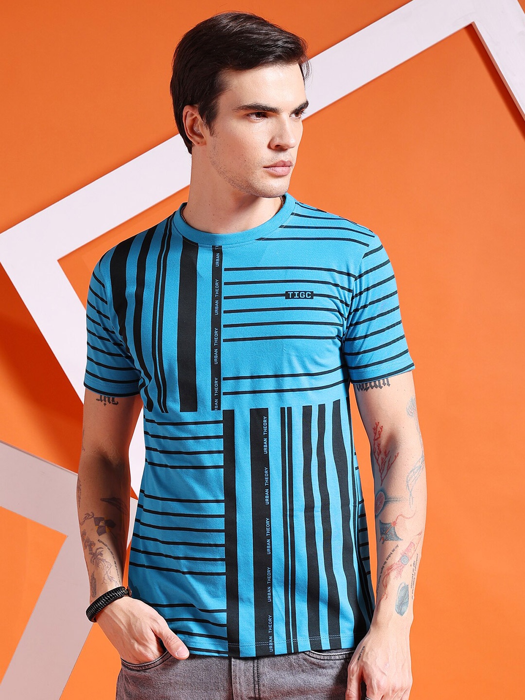 

The Indian Garage Co Geometric Printed Round Neck T-shirt, Blue