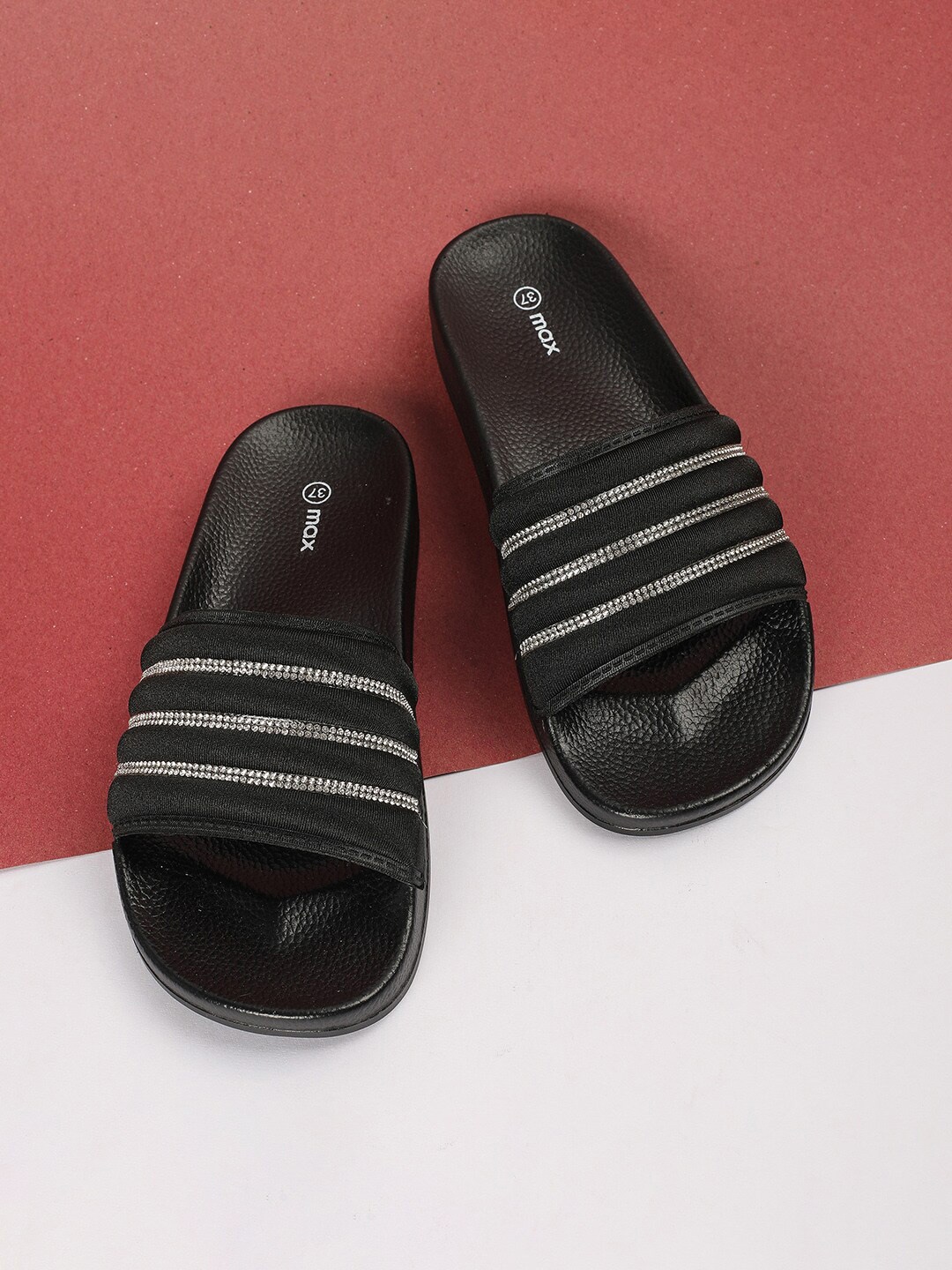 

max Women Embellished Sliders, Black