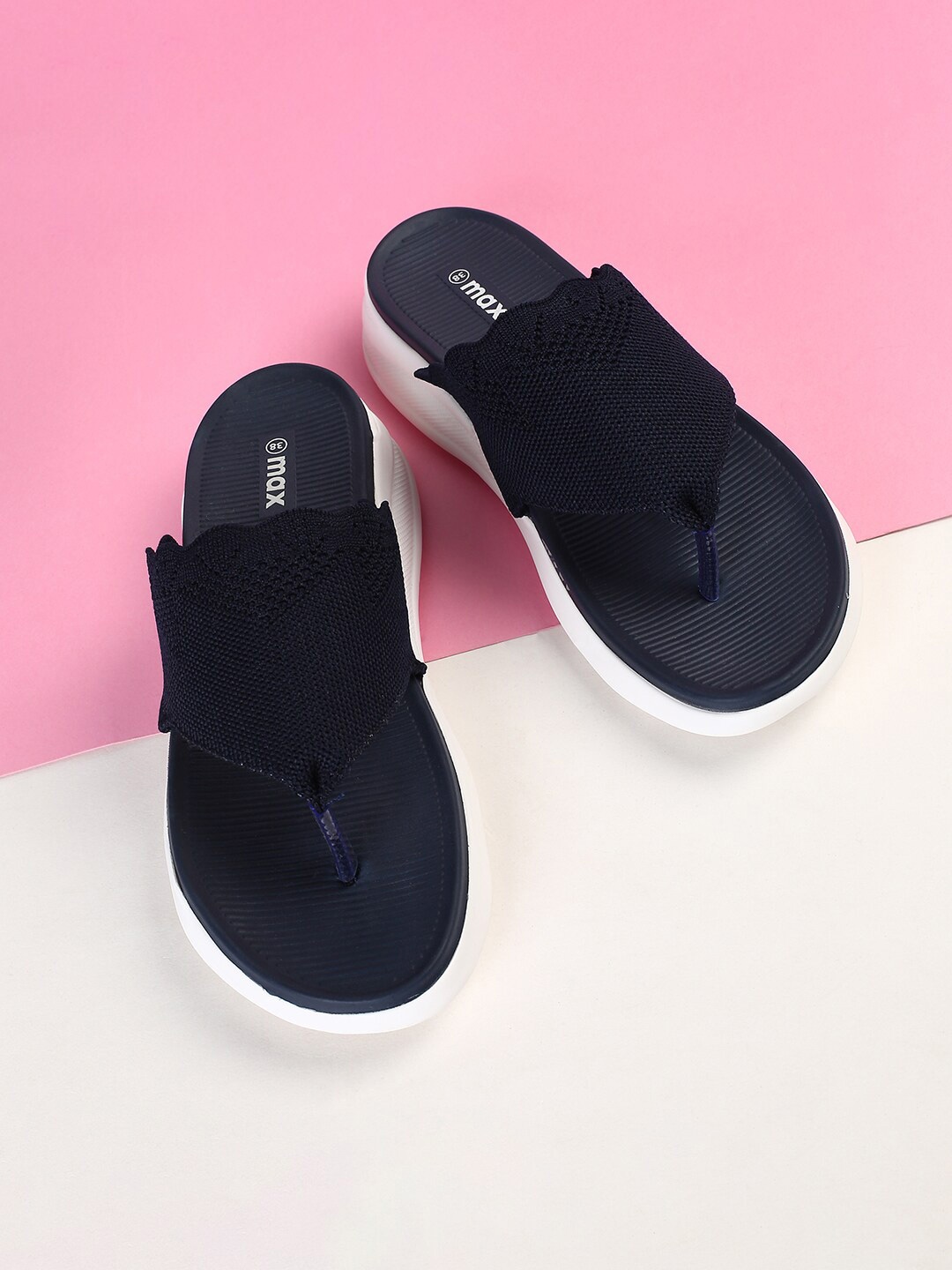 

max Woven Design Open Toe Flats, Navy blue