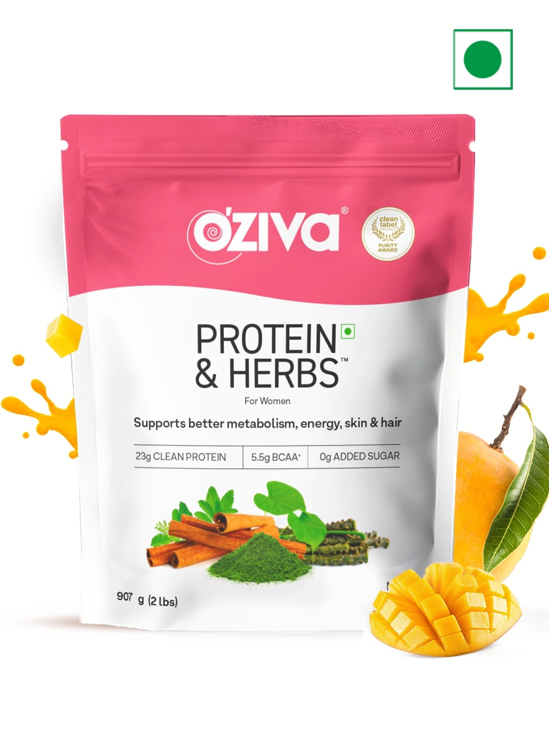

OZiva Women Protein & Herbs for Weight Management - Mango (907 g), White