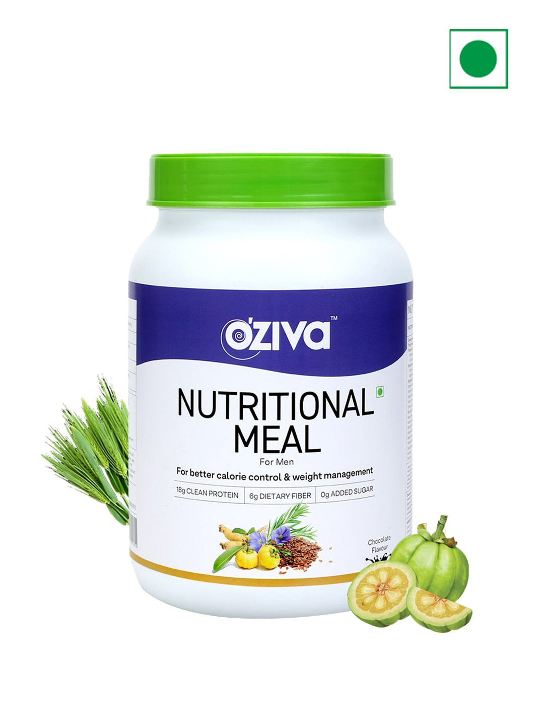 

OZiva Men Nutritional Meal Powder For Weight Management 1kg - Chocolate, Green