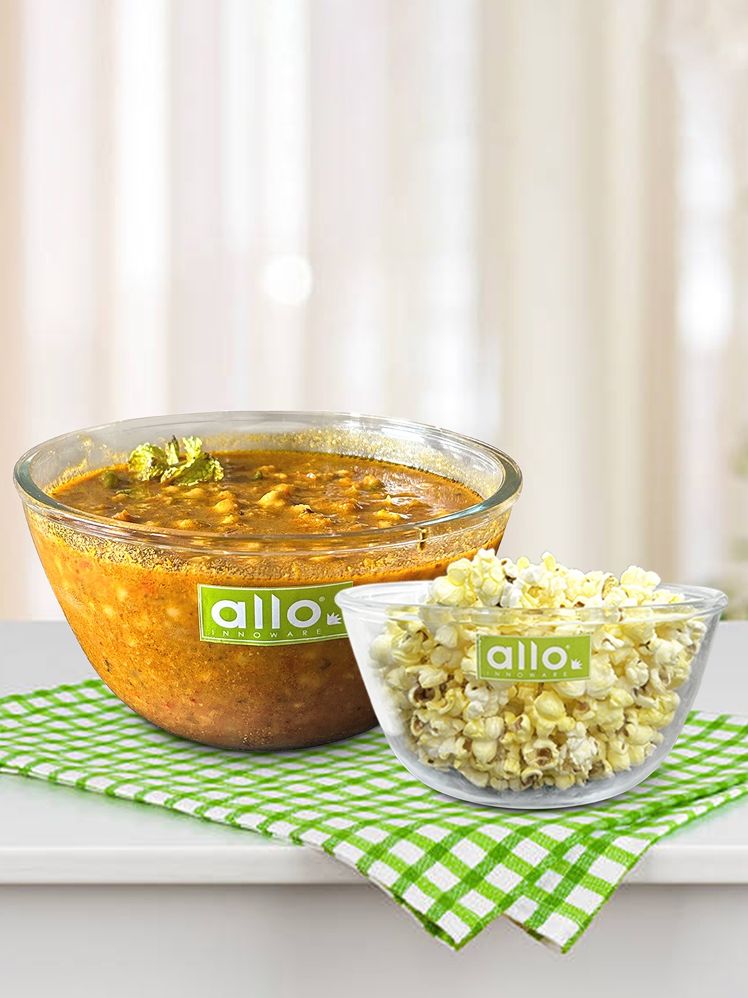 

Allo Glass Mixing & Serving Bowl, Oven & Microwave Safe & Dishwasher Safe (1000ML, 1600ML), Transparent