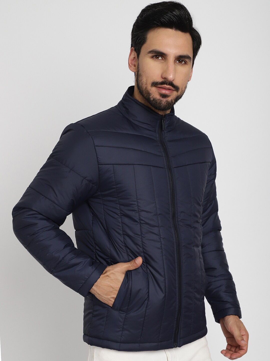 

9ty3ree Mock Collar Long Sleeves Insulator Padded Jacket, Navy blue