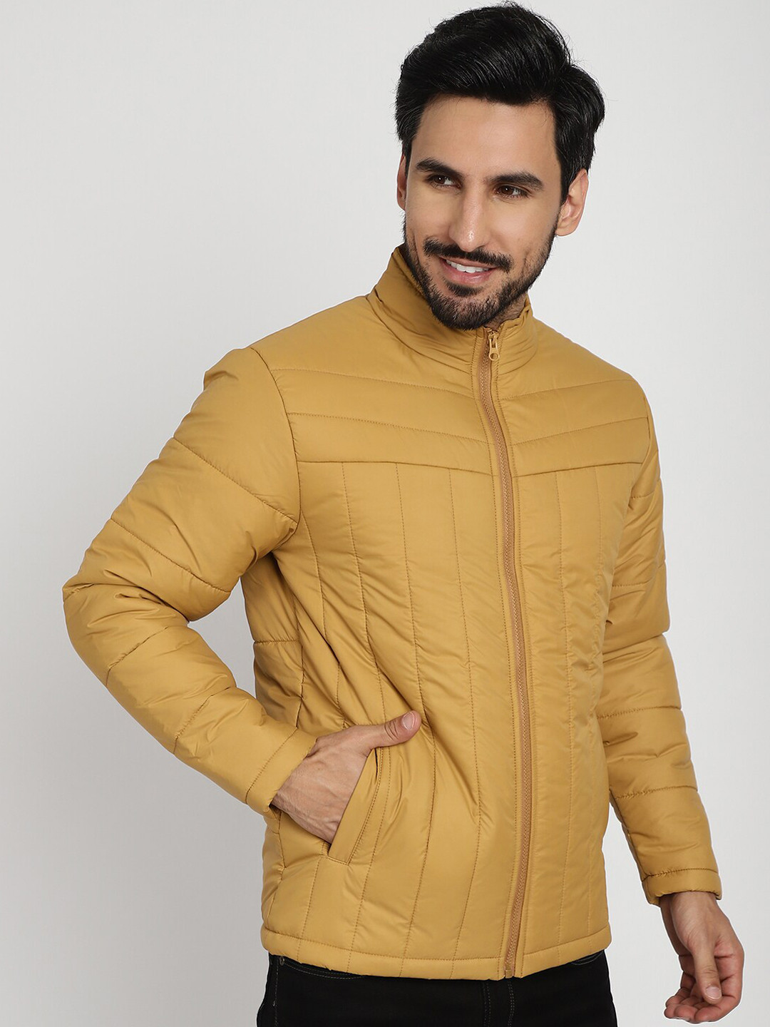

9ty3ree Mock Collar Long Sleeves Insulator Padded Jacket, Mustard